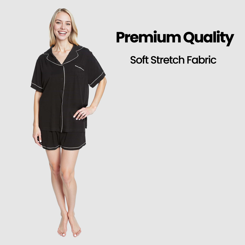 Daisy Dreamer Women's Short Pyjama Set – Super Soft Black Sleepwear