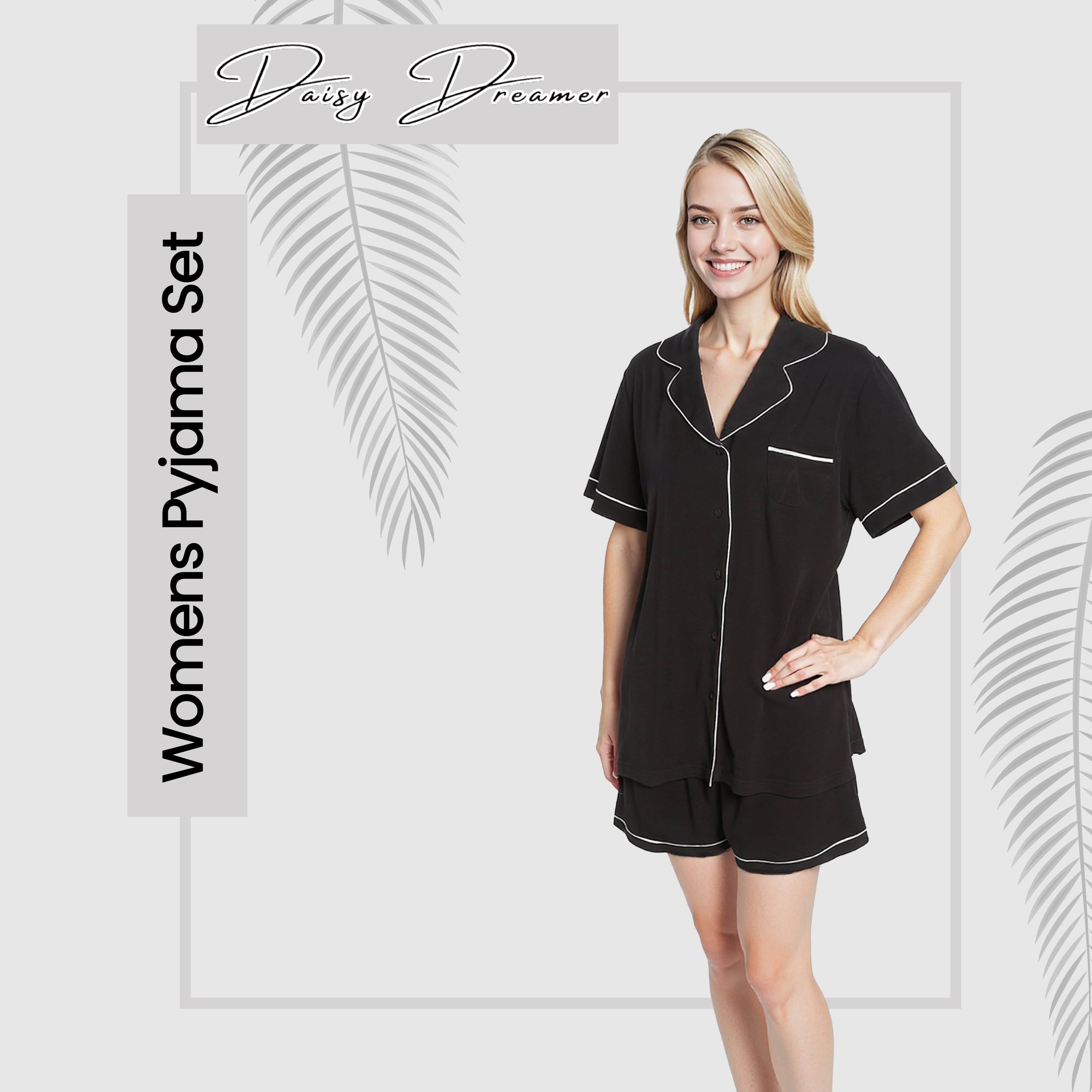 Daisy Dreamer Women's Short Pyjama Set – Super Soft Black Sleepwear