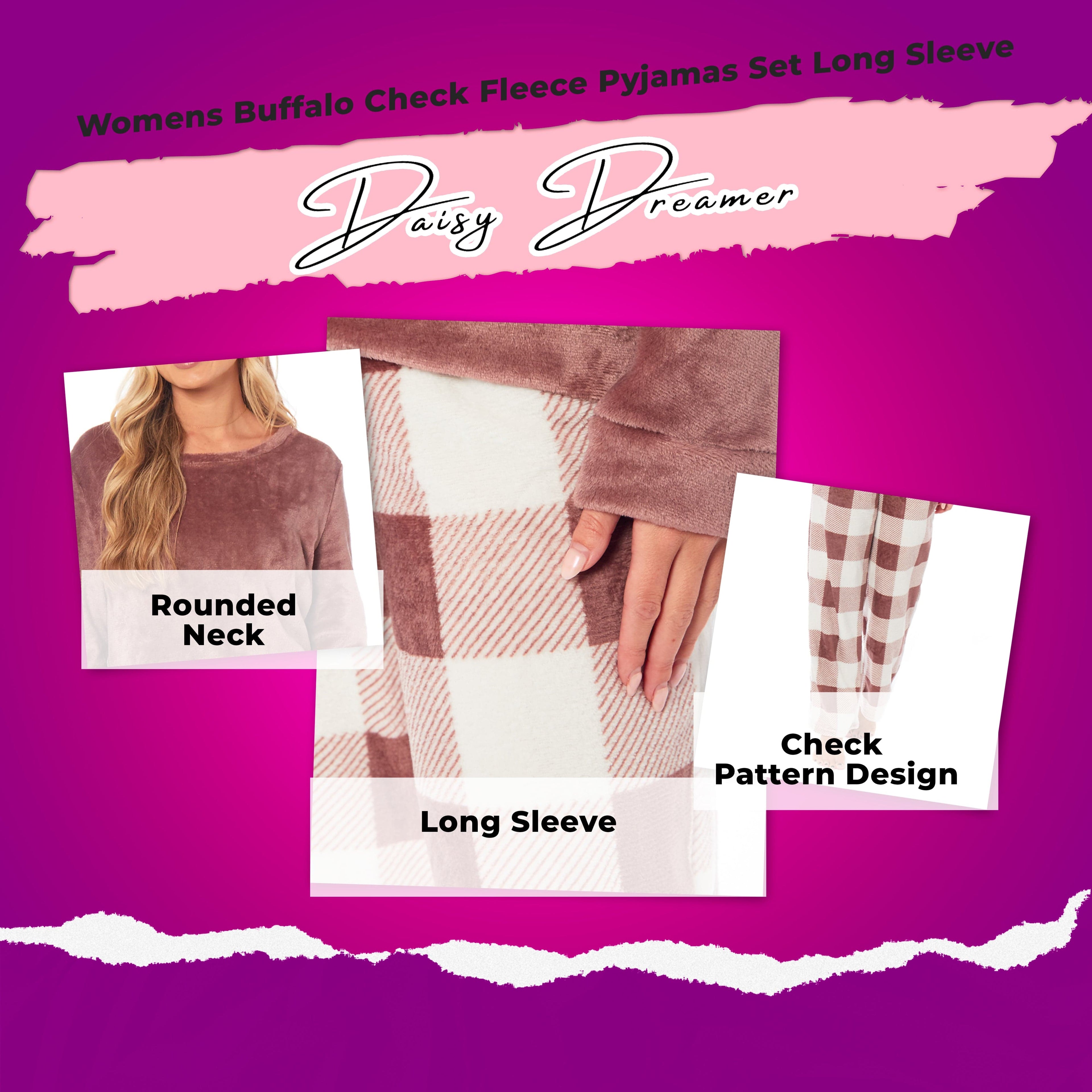OLIVIA ROCCO Womens Buffalo Check Fleece Pajama Set | Soft Winter Loungewear