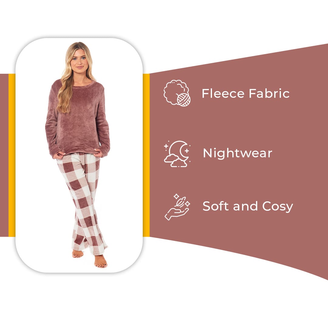 OLIVIA ROCCO Womens Buffalo Check Fleece Pajama Set | Soft Winter Loungewear