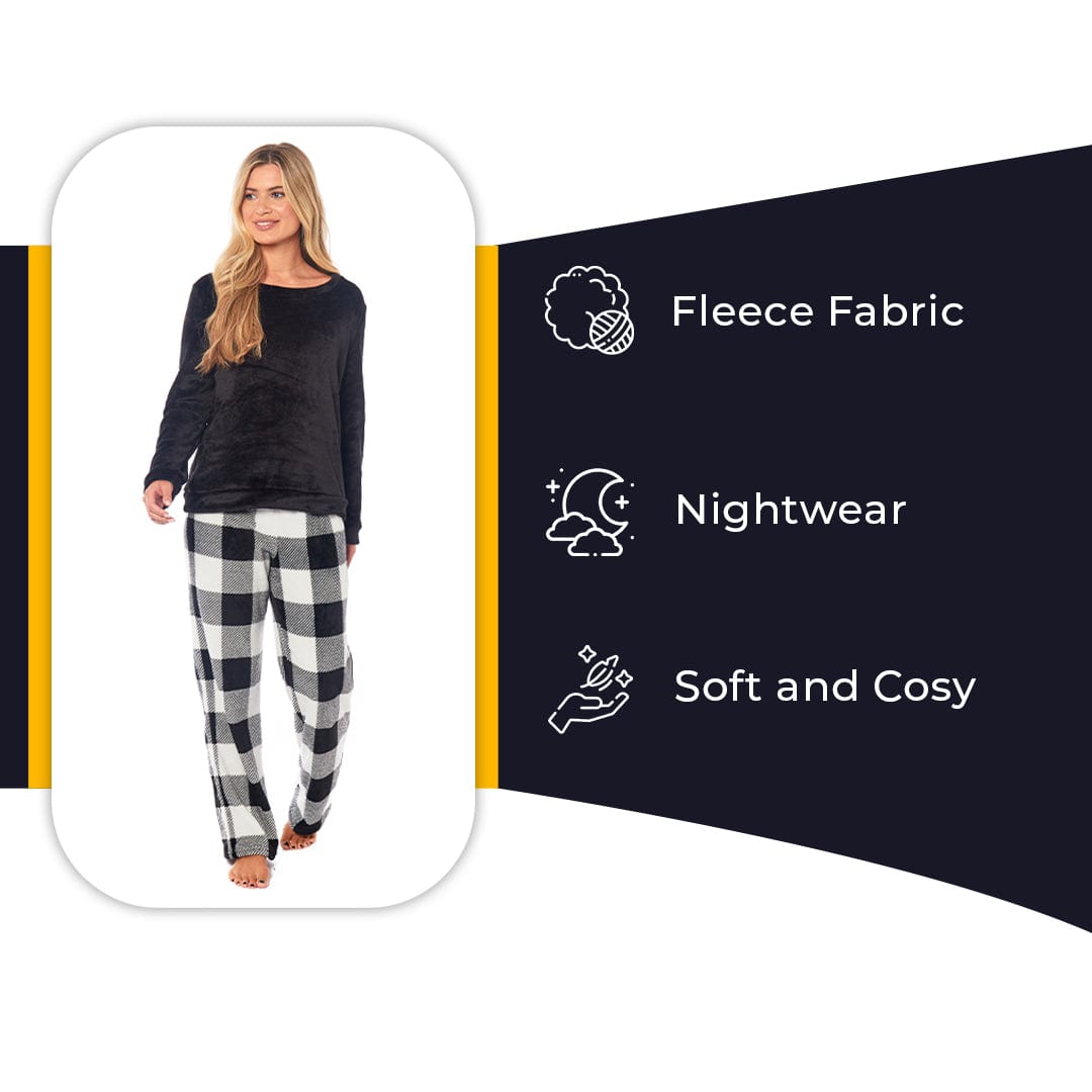 OLIVIA ROCCO Womens Buffalo Check Fleece Pajama Set | Soft Winter Loungewear