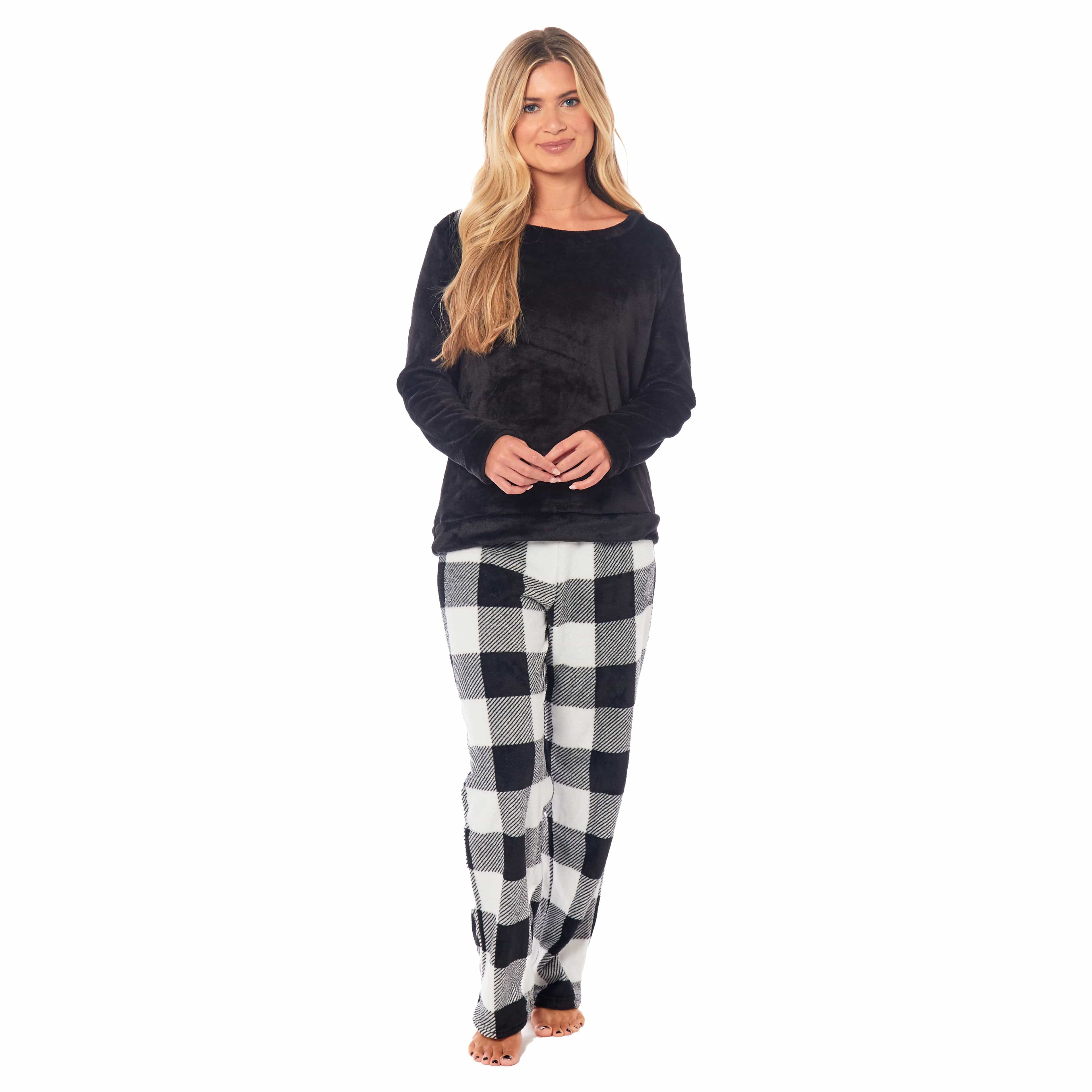 OLIVIA ROCCO Womens Buffalo Check Fleece Pajama Set | Soft Winter Loungewear