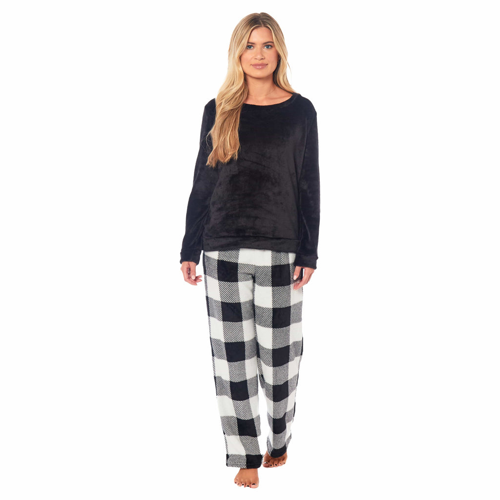 OLIVIA ROCCO Womens Buffalo Check Fleece Pajama Set | Soft Winter Loungewear