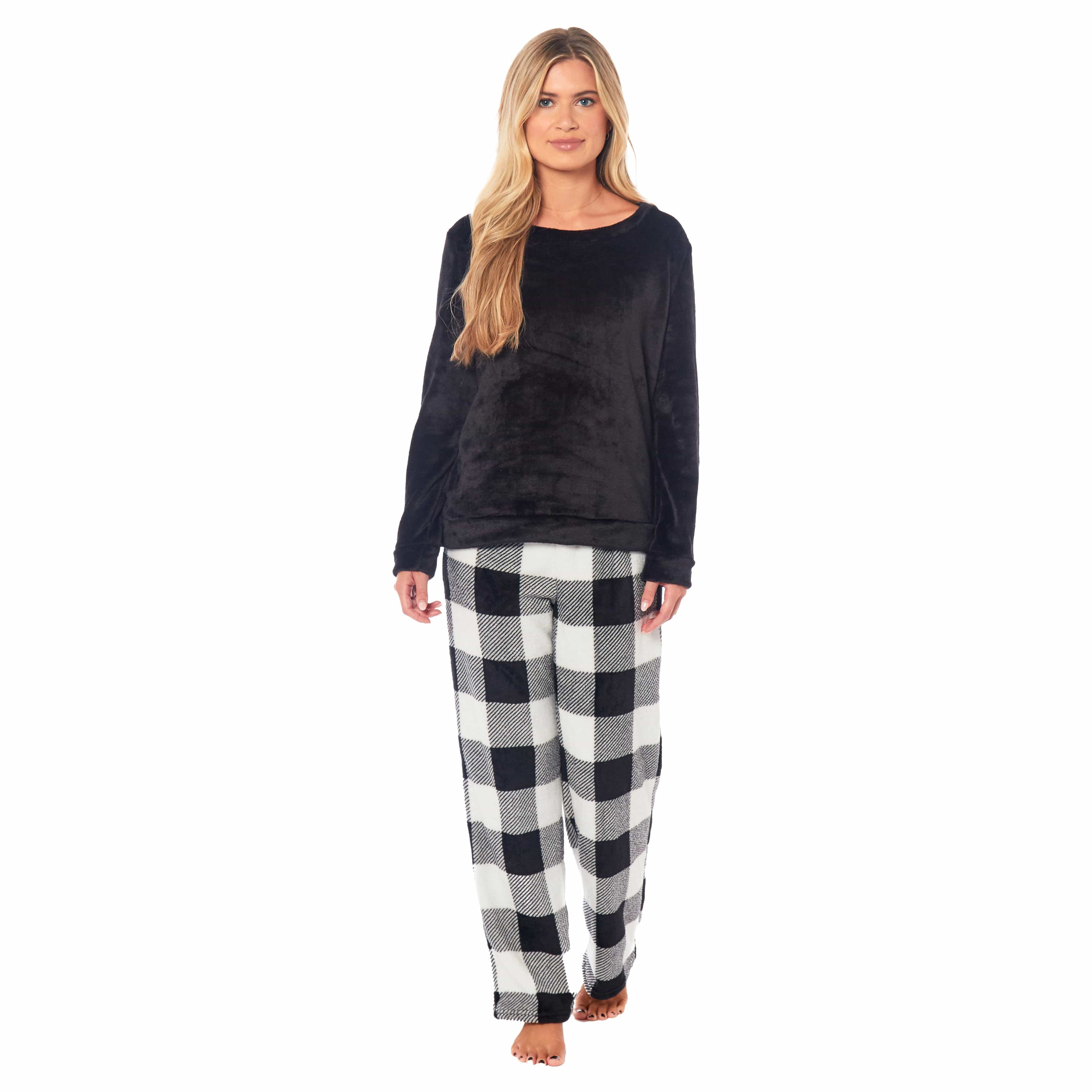 OLIVIA ROCCO Womens Buffalo Check Fleece Pajama Set | Soft Winter Loungewear