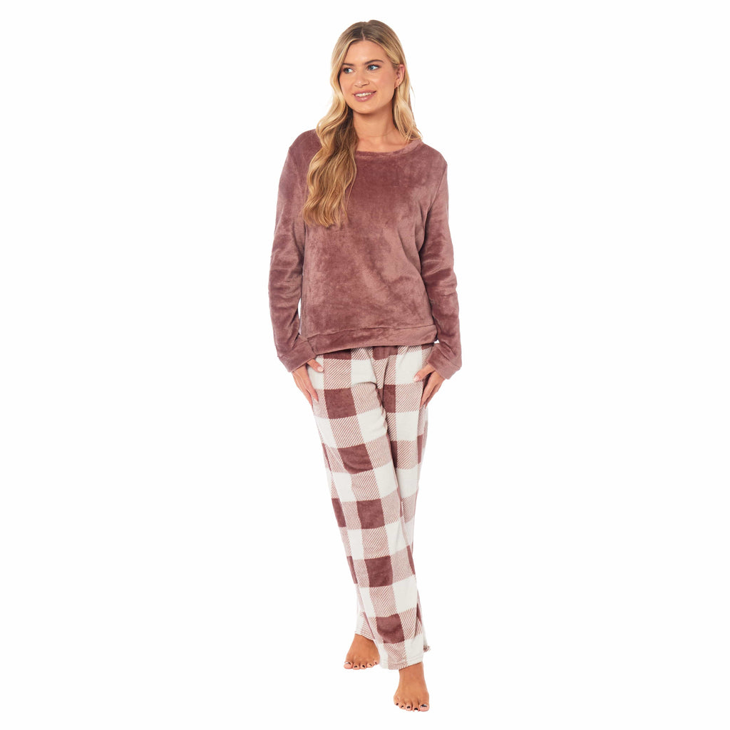 OLIVIA ROCCO Womens Buffalo Check Fleece Pajama Set | Soft Winter Loungewear
