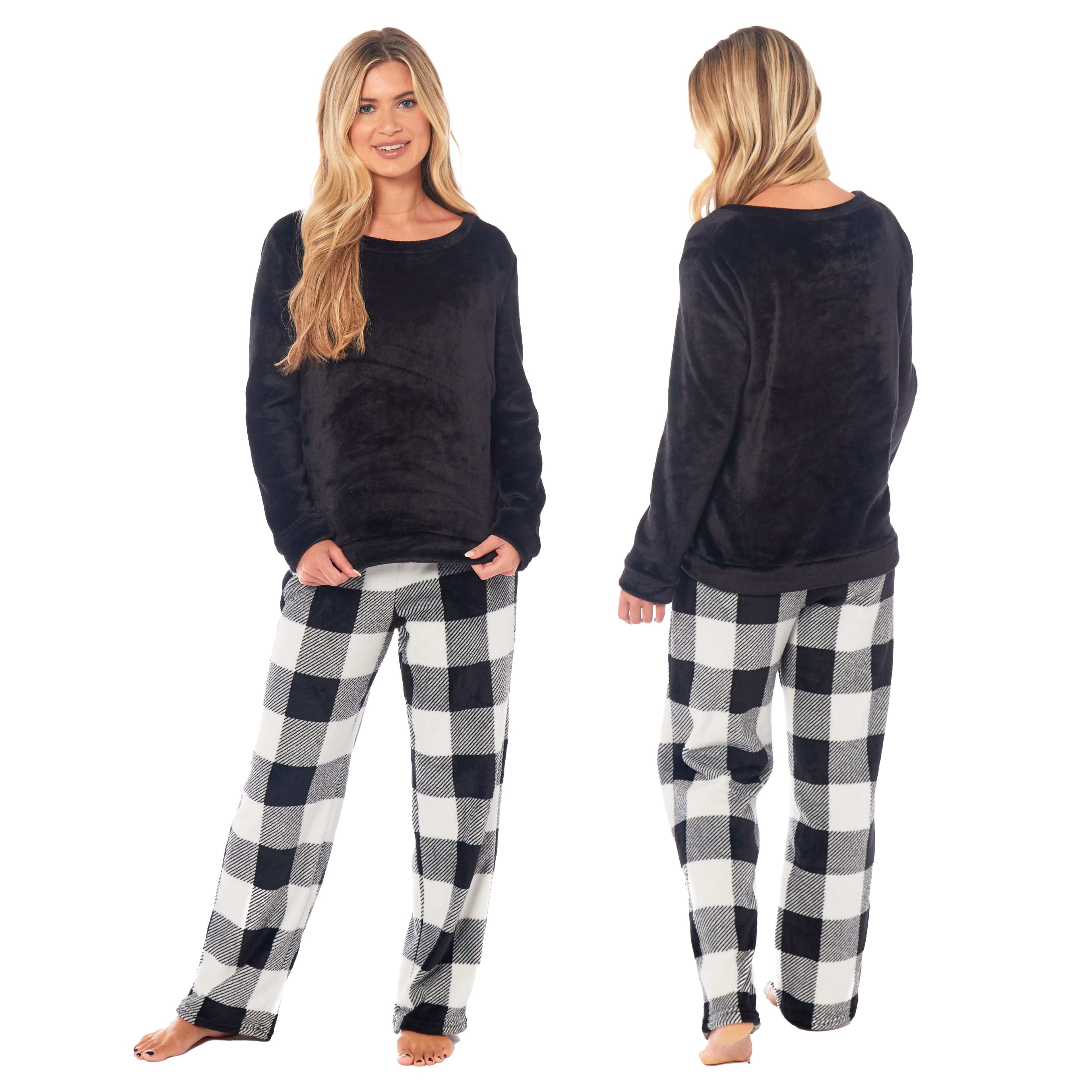 OLIVIA ROCCO Womens Buffalo Check Fleece Pajama Set | Soft Winter Loungewear