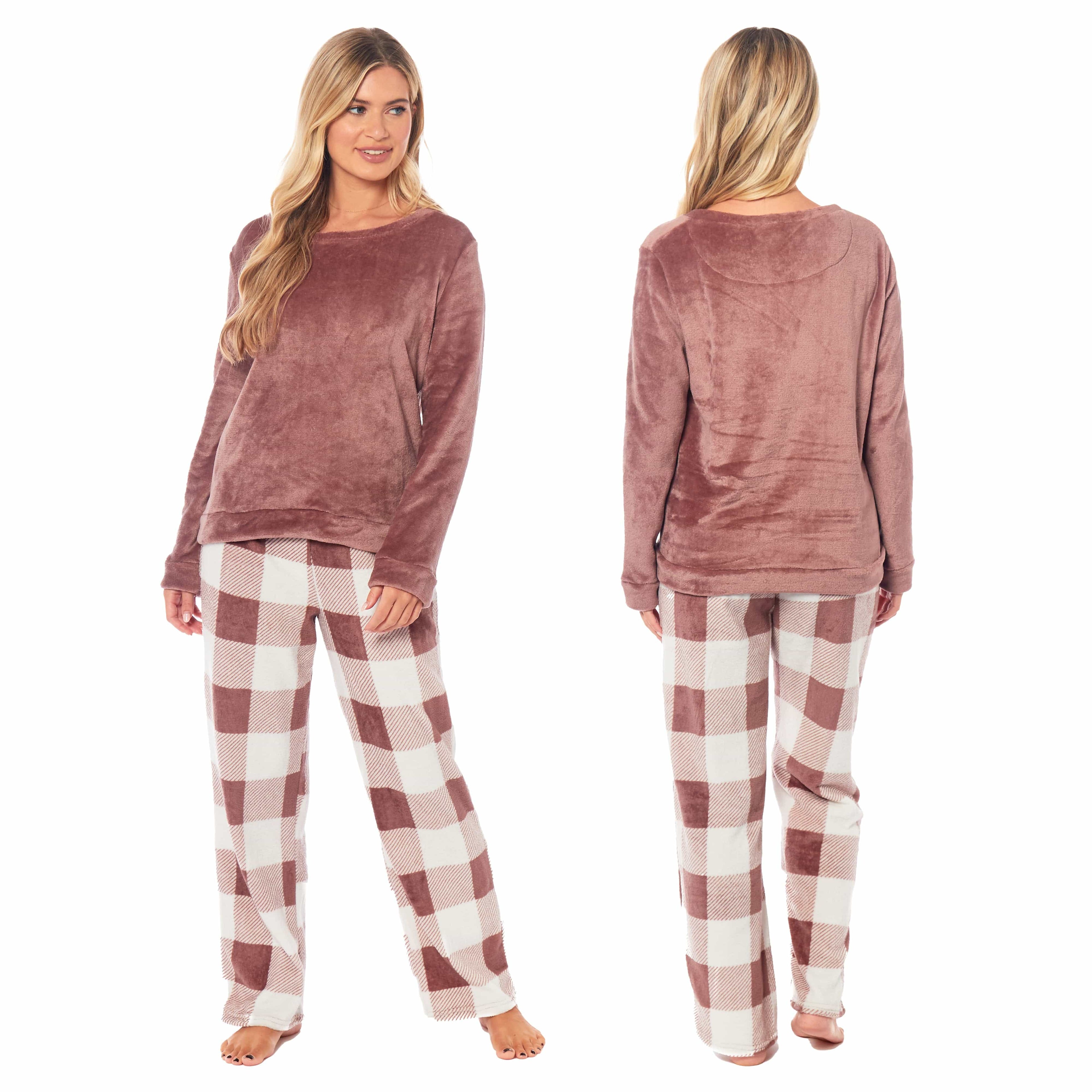 OLIVIA ROCCO Womens Buffalo Check Fleece Pajama Set | Soft Winter Loungewear