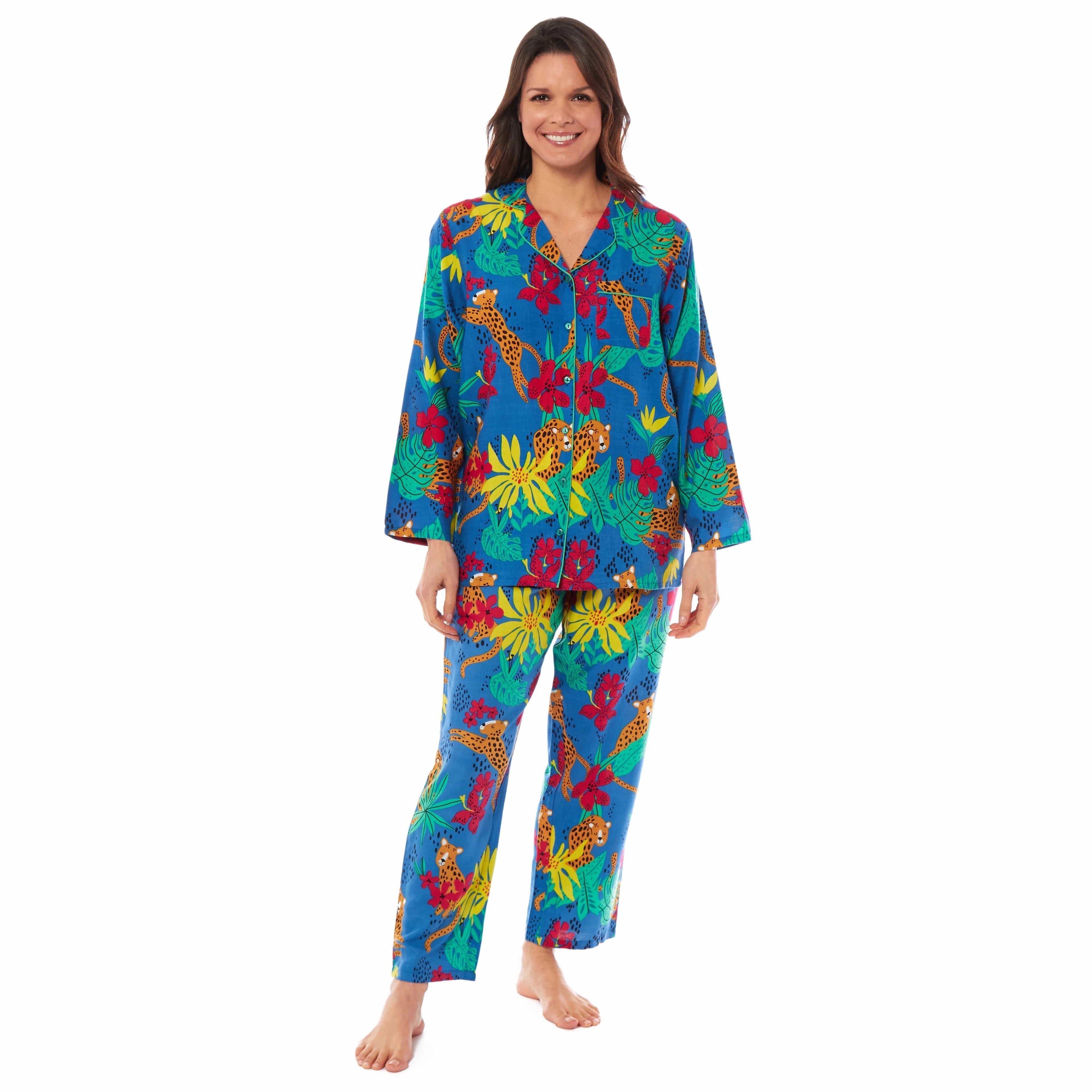OLIVIA ROCCO Women's Leopard Print Viscose Button Up Pyjama Set