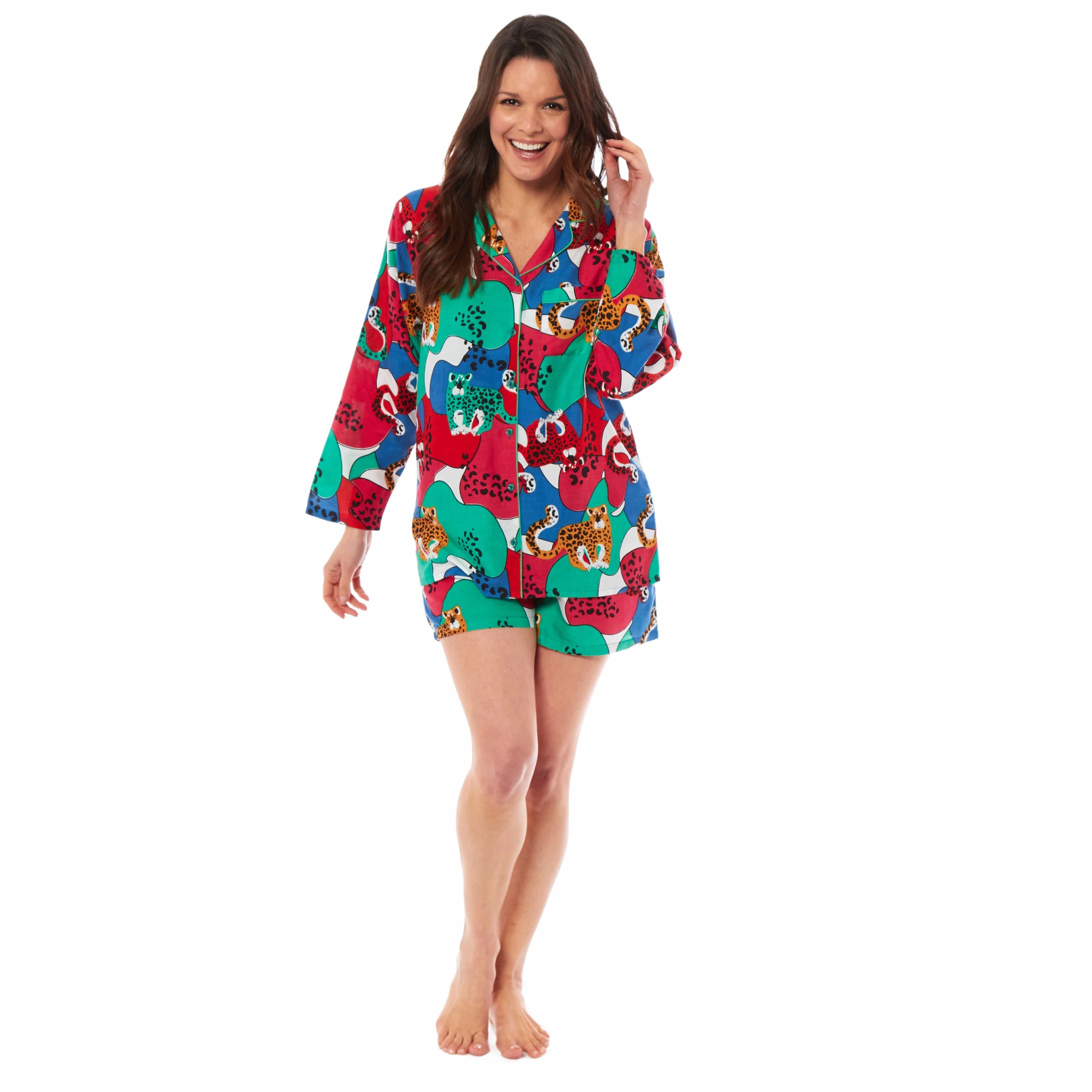 OLIVIA ROCCO Women's Leopard Print Short Pyjama Set – Viscose Loungewear