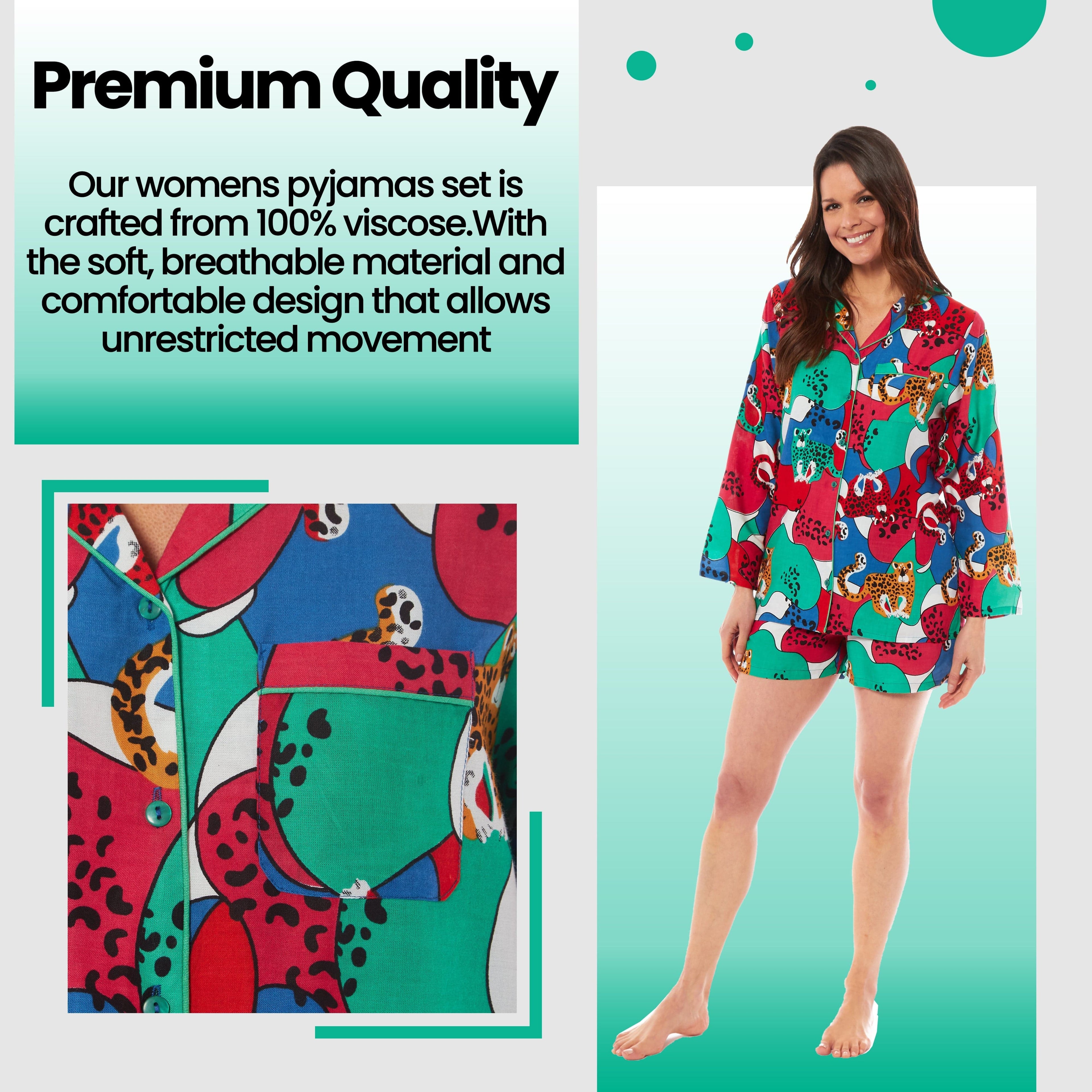 OLIVIA ROCCO Women's Leopard Print Short Pyjama Set – Viscose Loungewear