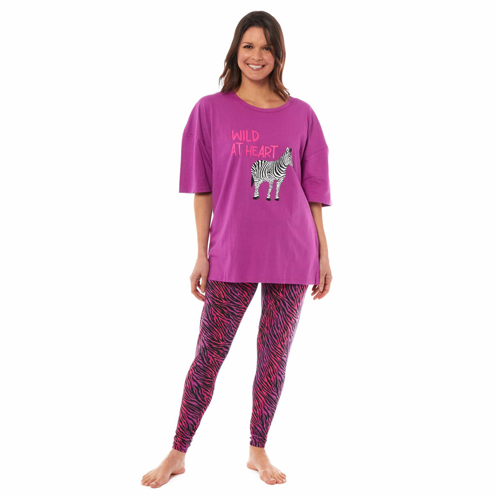 OLIVIA ROCCO Women's Cotton Pajama Set – Oversized T-Shirt and Leggings