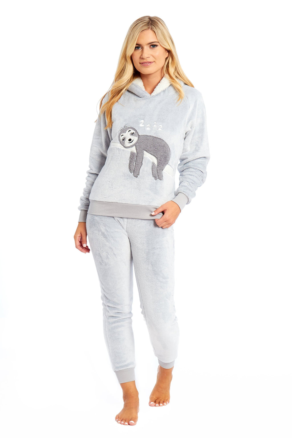 OLIVIA ROCCO Sloth Plush Fleece Hooded Pajama Set | Sherpa Lined Nightwear