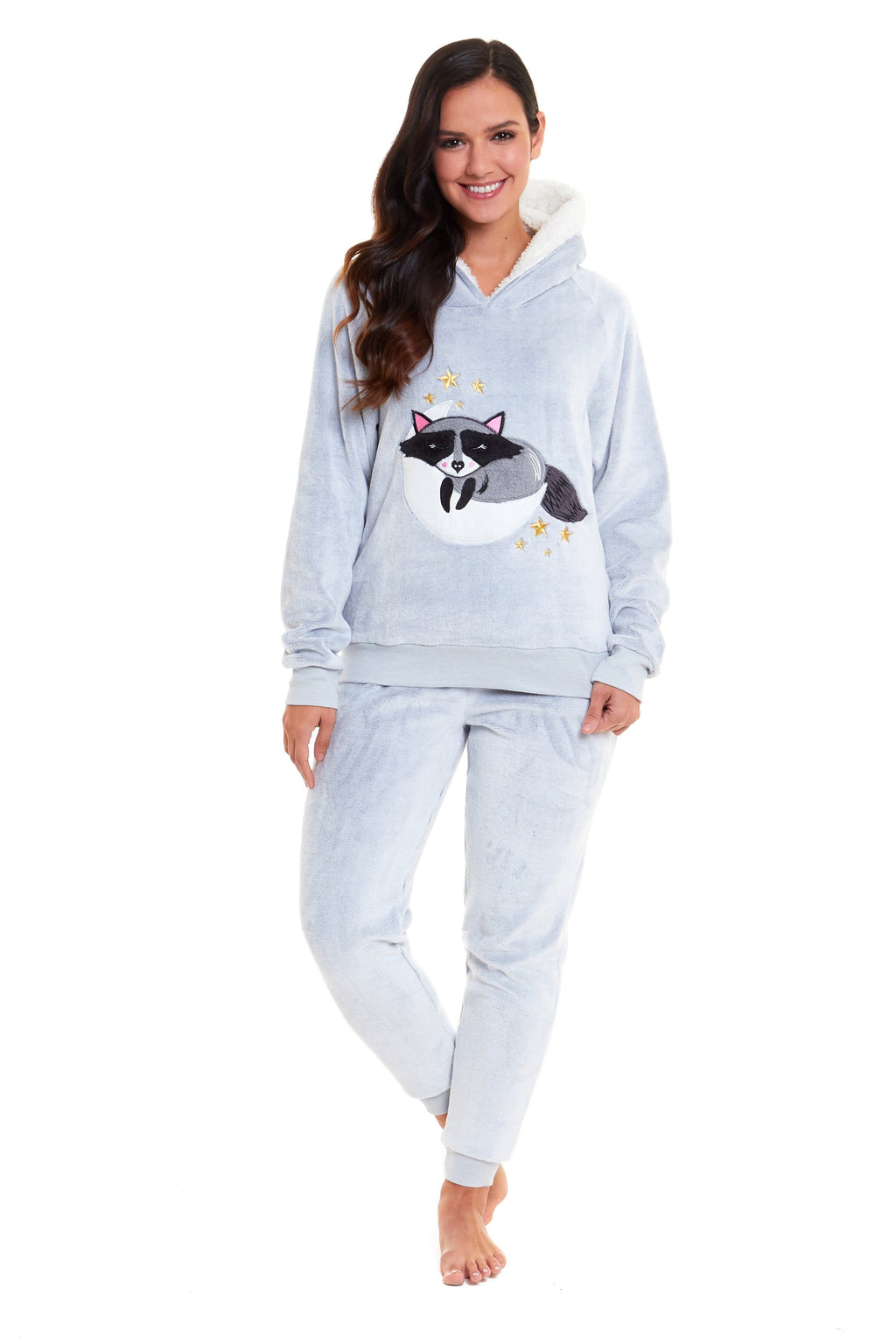 OLIVIA ROCCO Raccoon Fleece Pyjama Set – Sherpa Lined Matching Loungewear