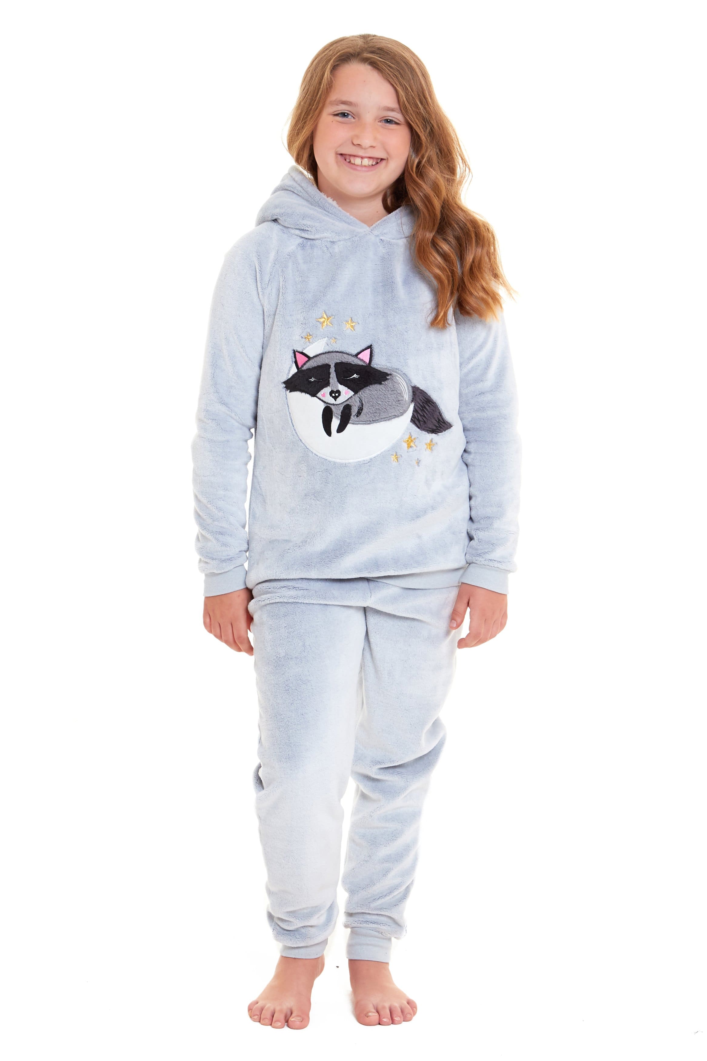 OLIVIA ROCCO Raccoon Fleece Pyjama Set – Sherpa Lined Matching Loungewear