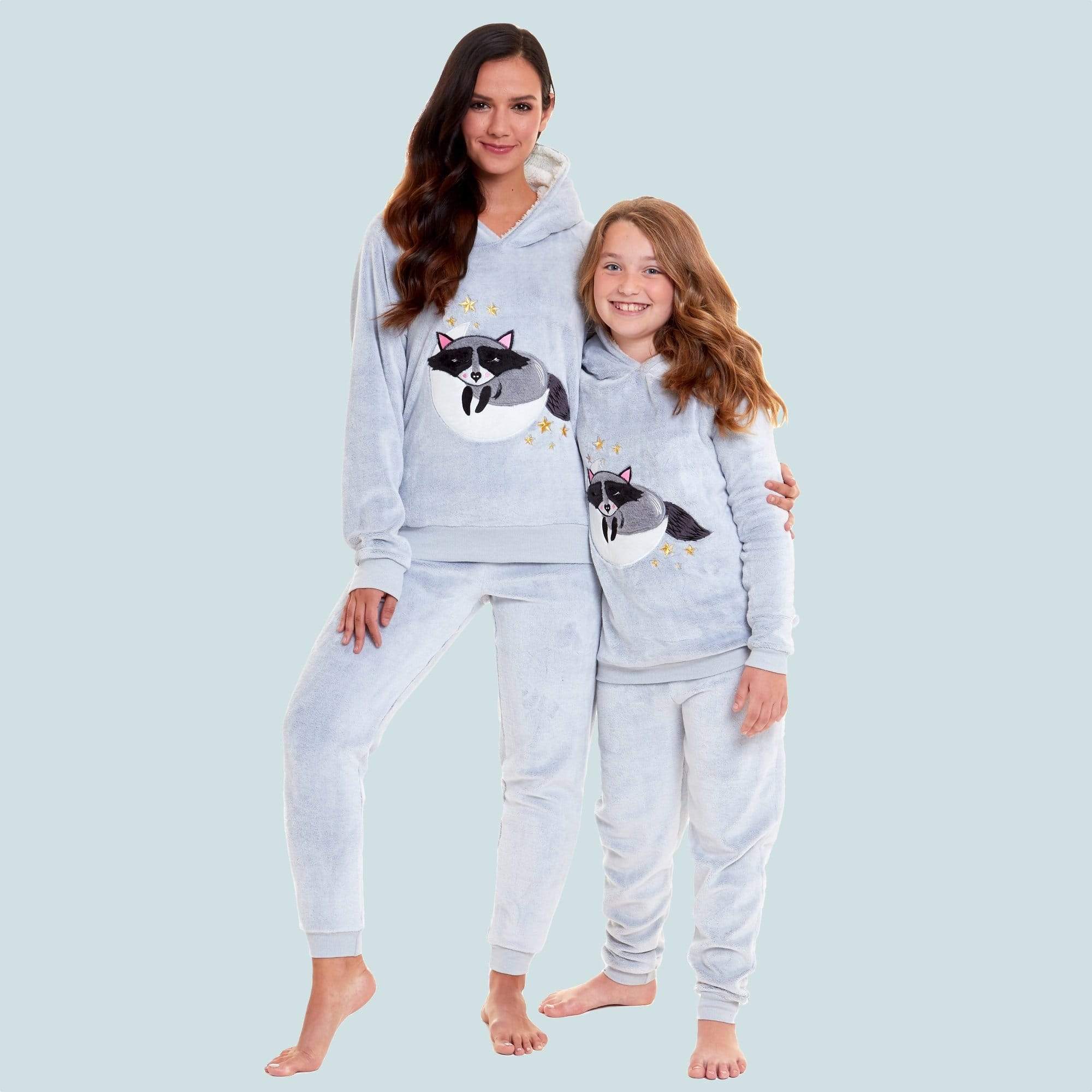 OLIVIA ROCCO Raccoon Fleece Pyjama Set – Sherpa Lined Matching Loungewear