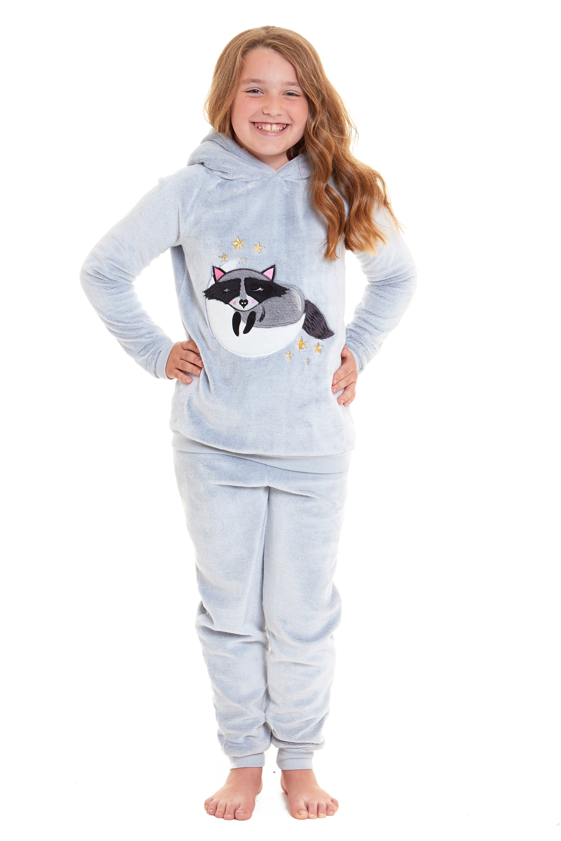 OLIVIA ROCCO Raccoon Fleece Pyjama Set – Sherpa Lined Matching Loungewear