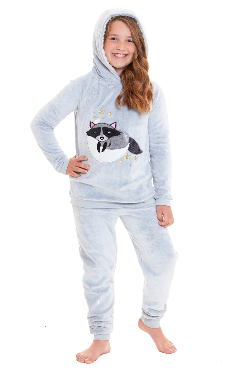 OLIVIA ROCCO Raccoon Fleece Pyjama Set – Sherpa Lined Matching Loungewear