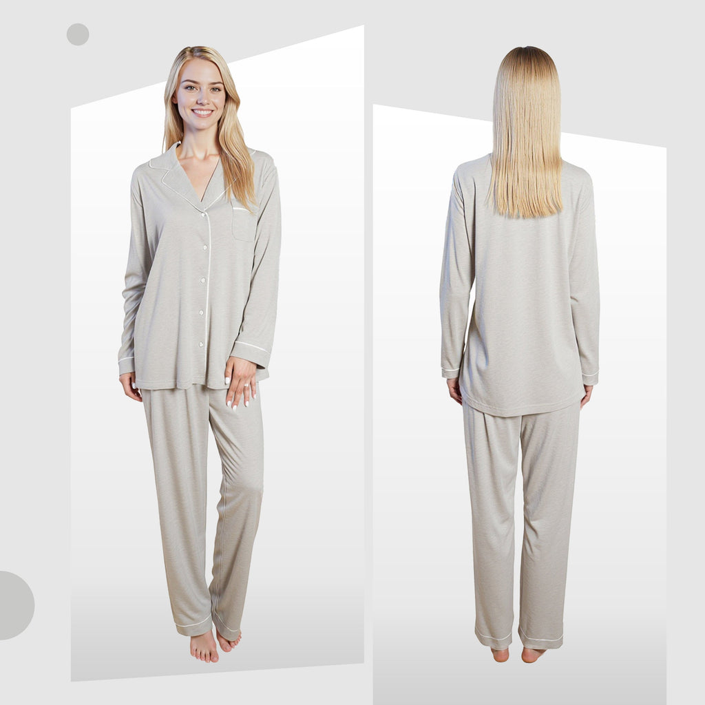 Daisy Dreamer Women's Grey Pyjama Set – Soft Touch Button Up Nightwear