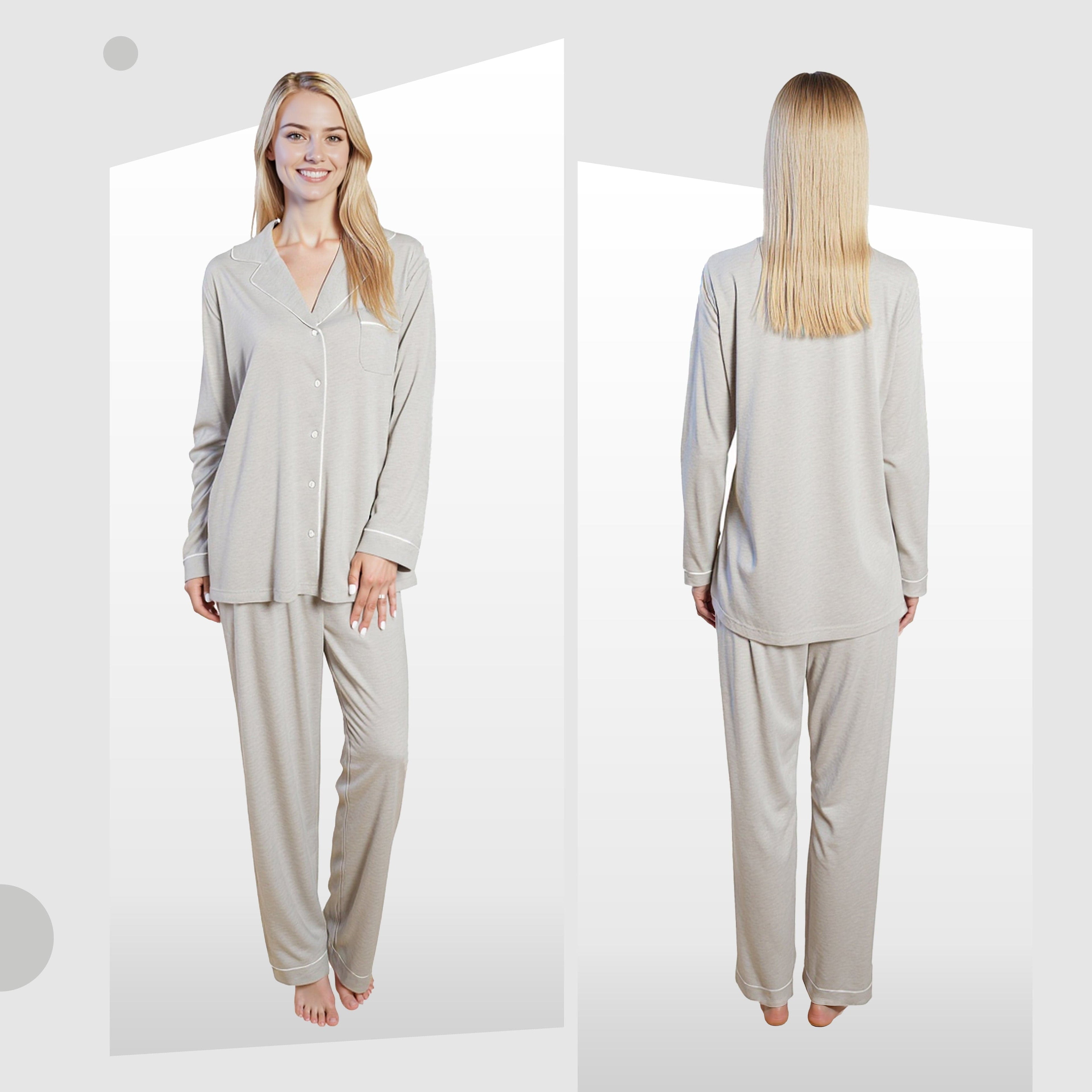 Daisy Dreamer Women's Grey Pyjama Set – Soft Touch Button Up Nightwear