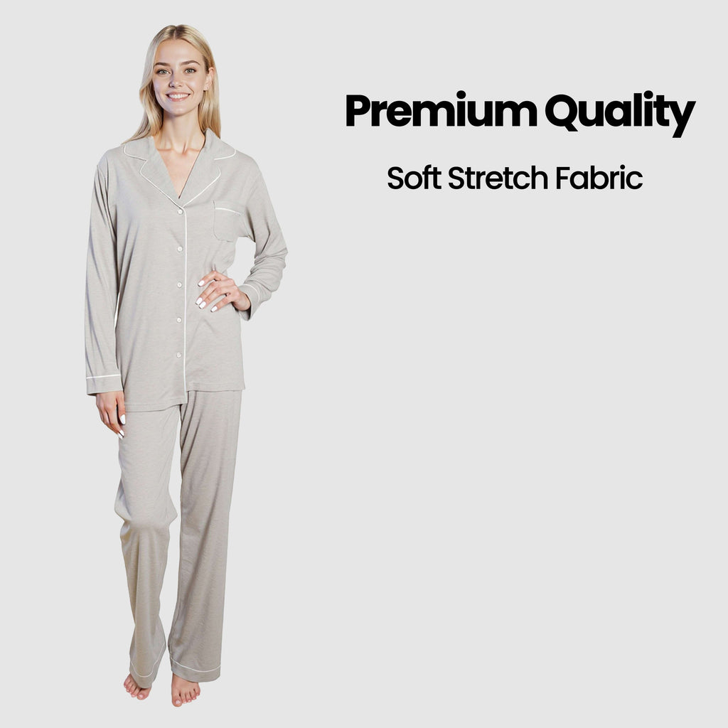 Daisy Dreamer Women's Grey Pyjama Set – Soft Touch Button Up Nightwear