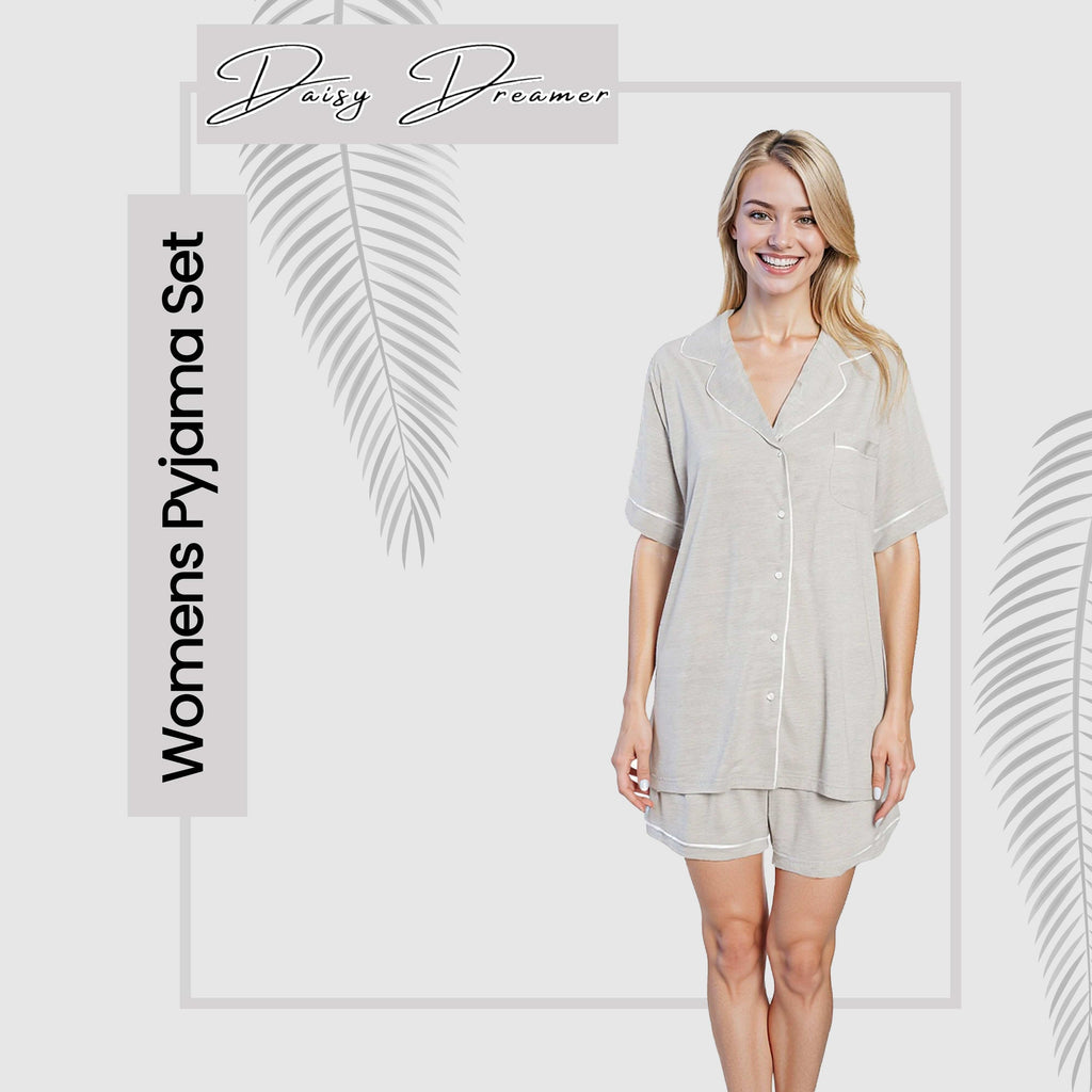 OLIVIA ROCCO Women's Grey Short Pyjama Set | Soft Button Up Sleepwear