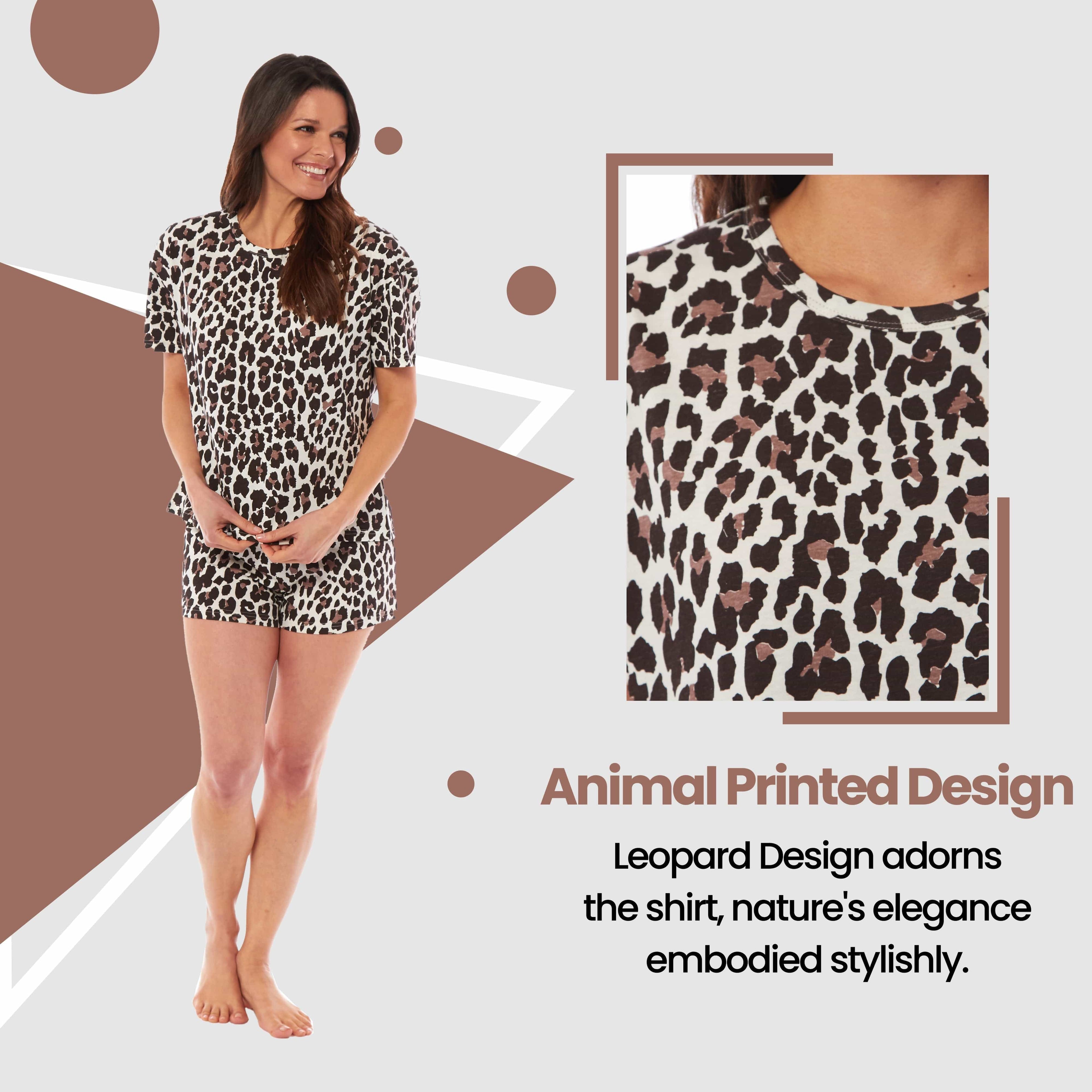 OLIVIA ROCCO Women's 100% Cotton Pyjama Set – Leopard & Zebra Prints