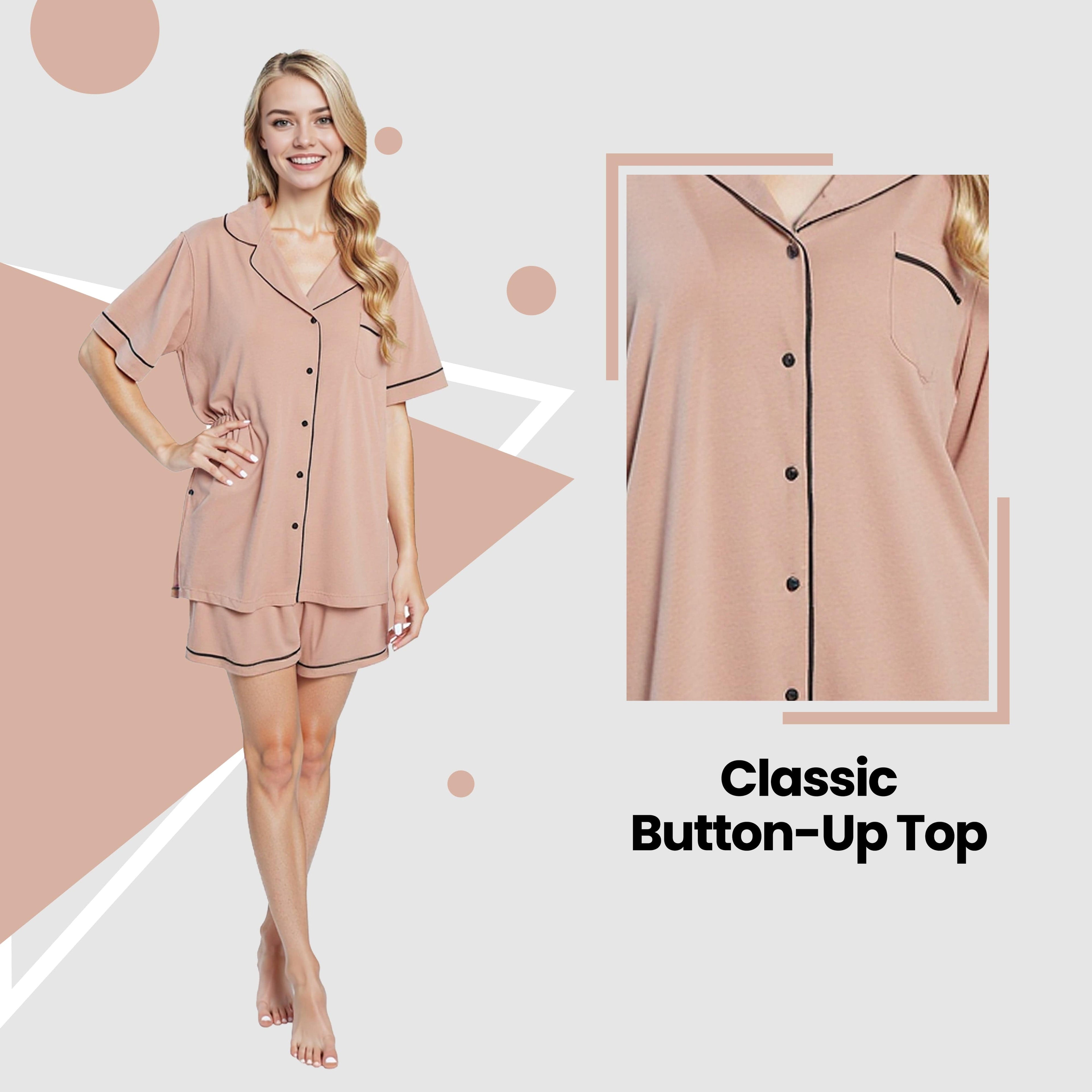 OLIVIA ROCCO Women's Short Pyjama Set – Soft Button Up Lounge Sleepwear