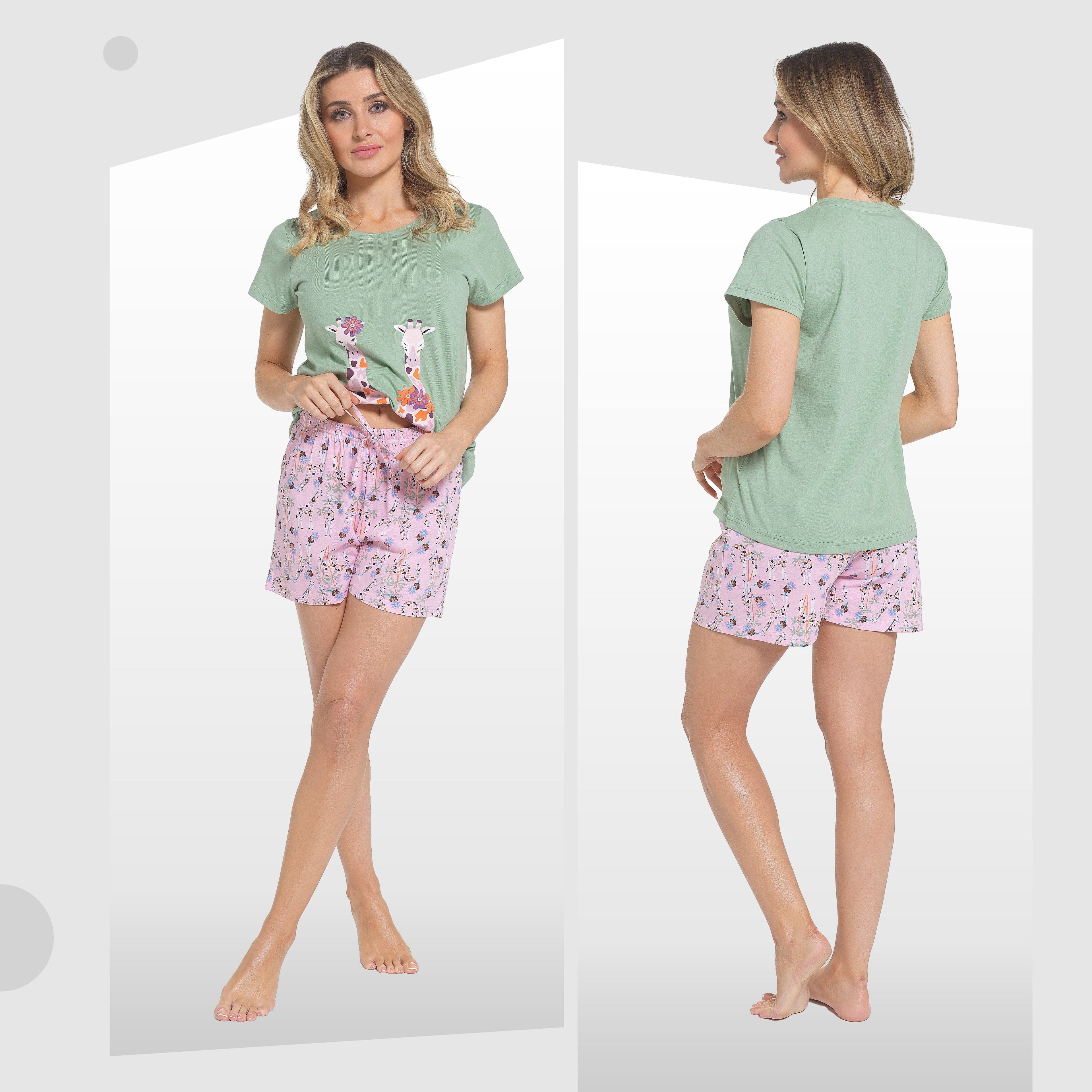 Daisy Dreamer Women's Giraffe Pyjama Set – Soft Cotton Summer Loungewear