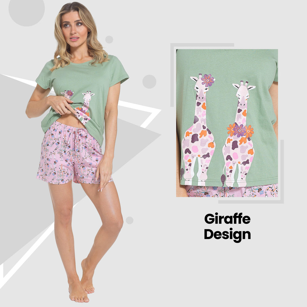 Daisy Dreamer Women's Giraffe Pyjama Set – Soft Cotton Summer Loungewear