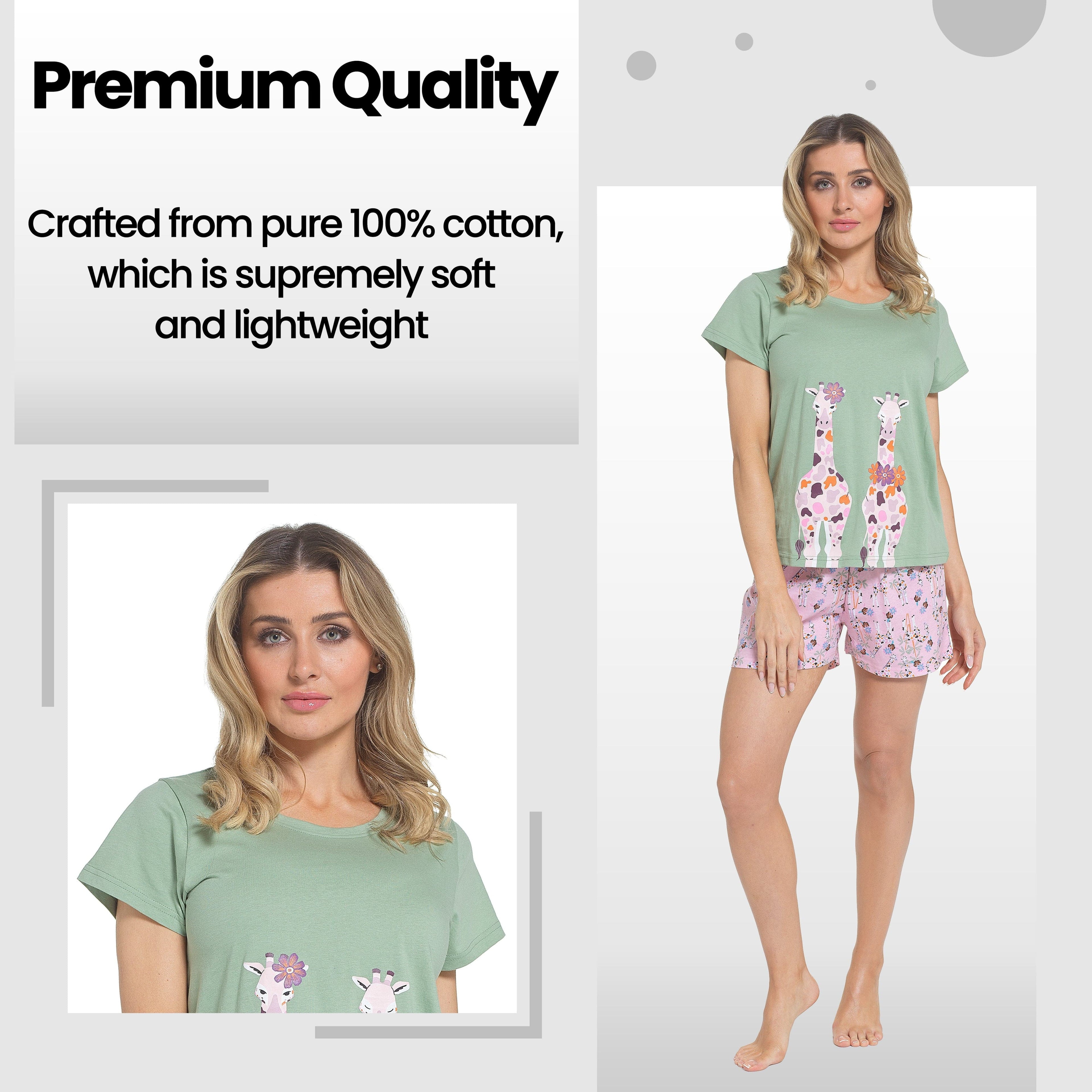 Daisy Dreamer Women's Giraffe Pyjama Set – Soft Cotton Summer Loungewear