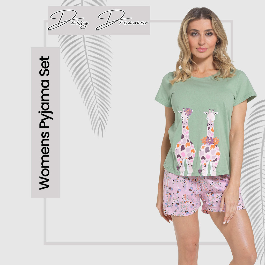 Daisy Dreamer Women's Giraffe Pyjama Set – Soft Cotton Summer Loungewear
