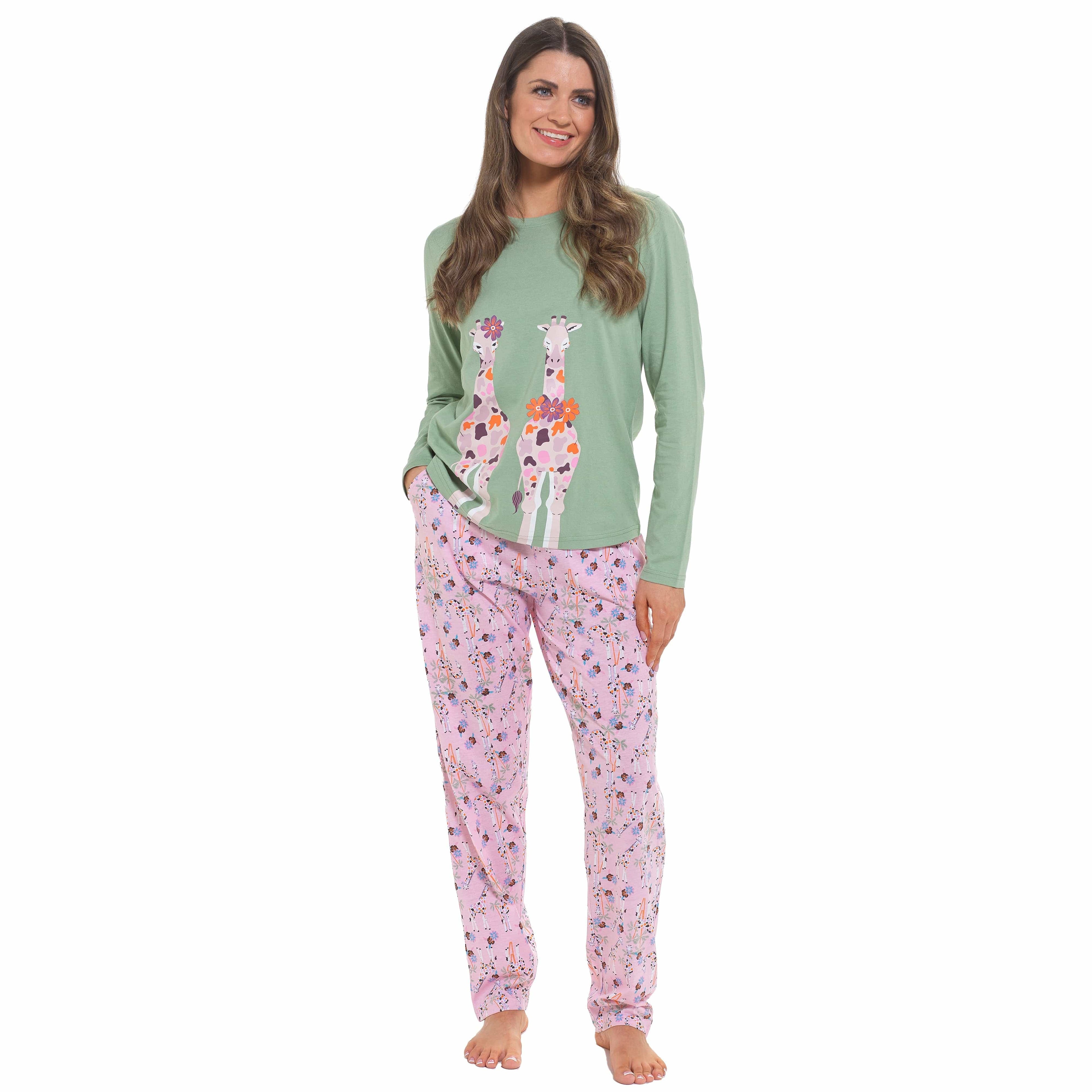 OLIVIA ROCCO Women's Giraffe Print Cotton Jersey Long Sleeve Pyjama Set