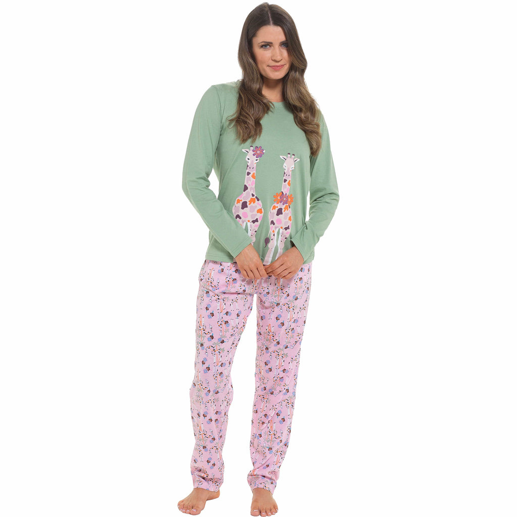 OLIVIA ROCCO Women's Giraffe Print Cotton Jersey Long Sleeve Pyjama Set