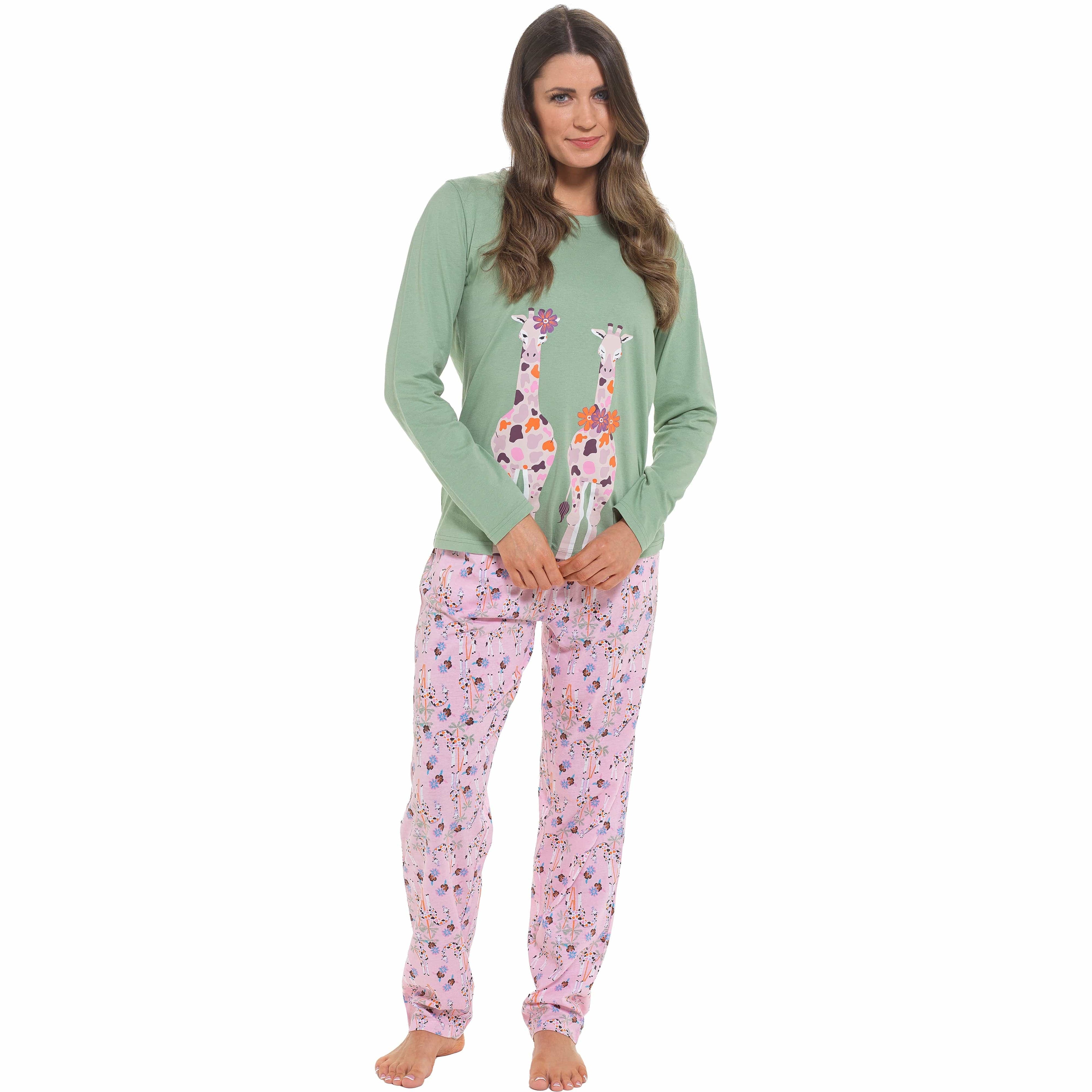OLIVIA ROCCO Women's Giraffe Print Cotton Jersey Long Sleeve Pyjama Set