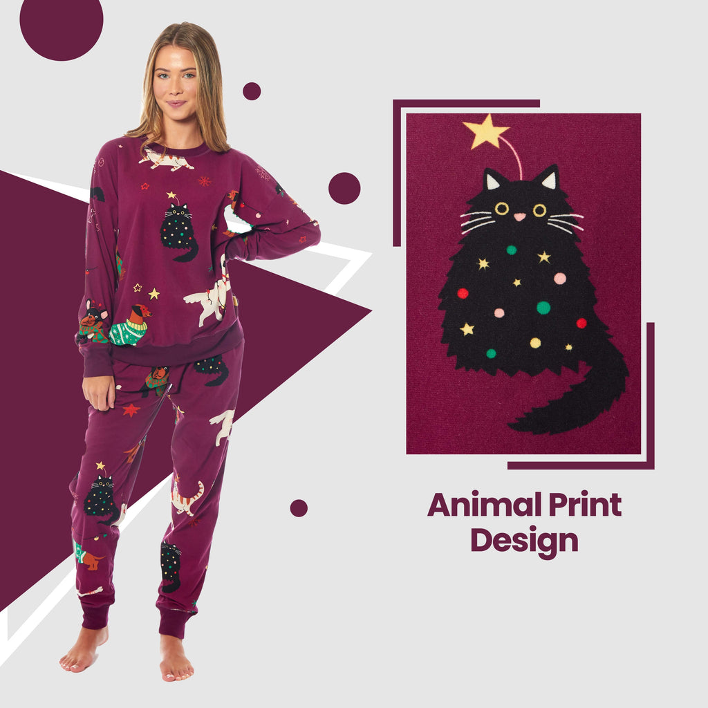 OLIVIA ROCCO Women's Animal Print Fleece Pyjama Set – Warm Loungewear