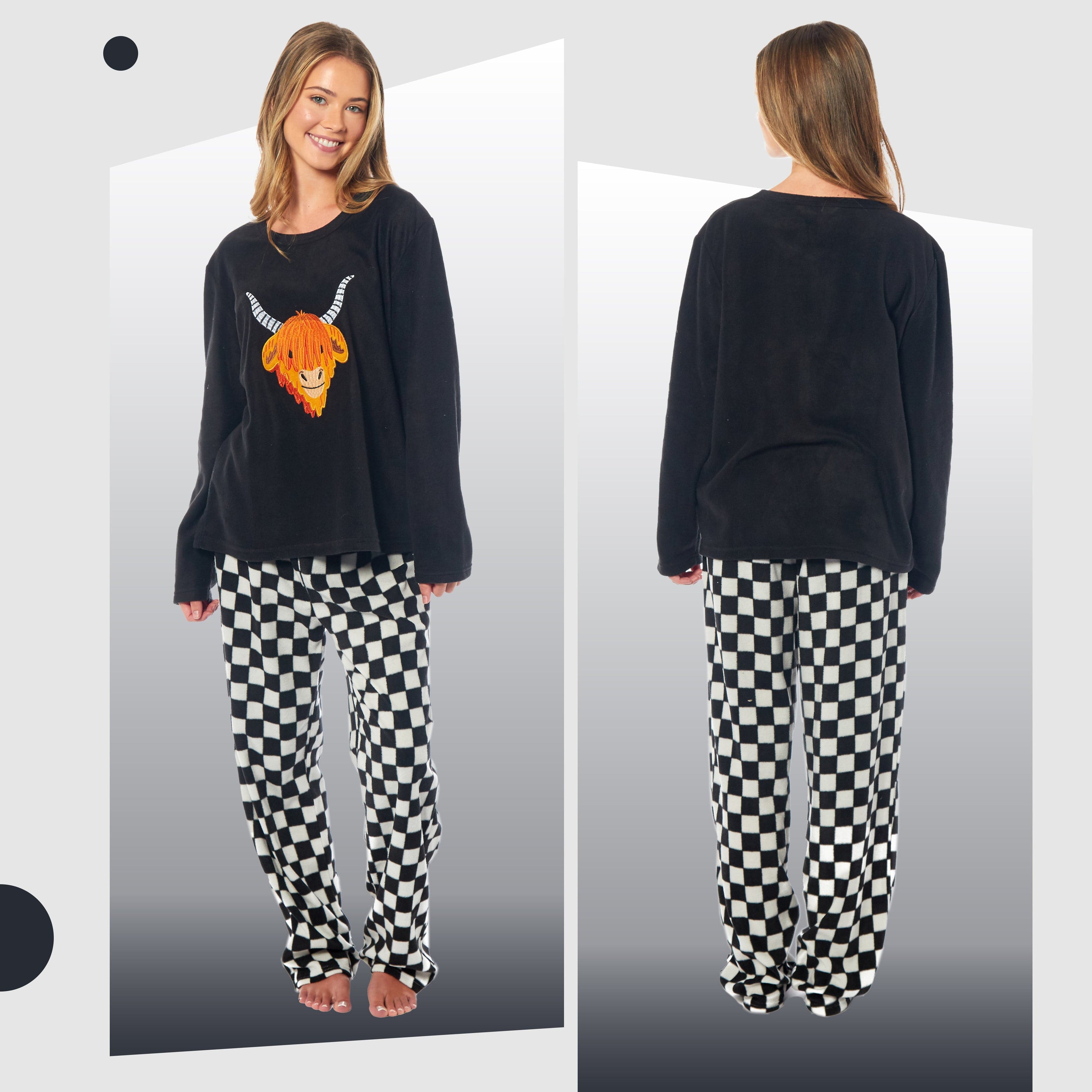OLIVIA ROCCO Women's Thermal Fleece Pyjamas – Highland Cow Animal Print