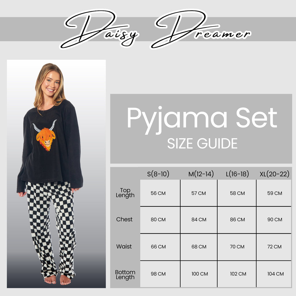 OLIVIA ROCCO Women's Thermal Fleece Pyjamas – Highland Cow Animal Print