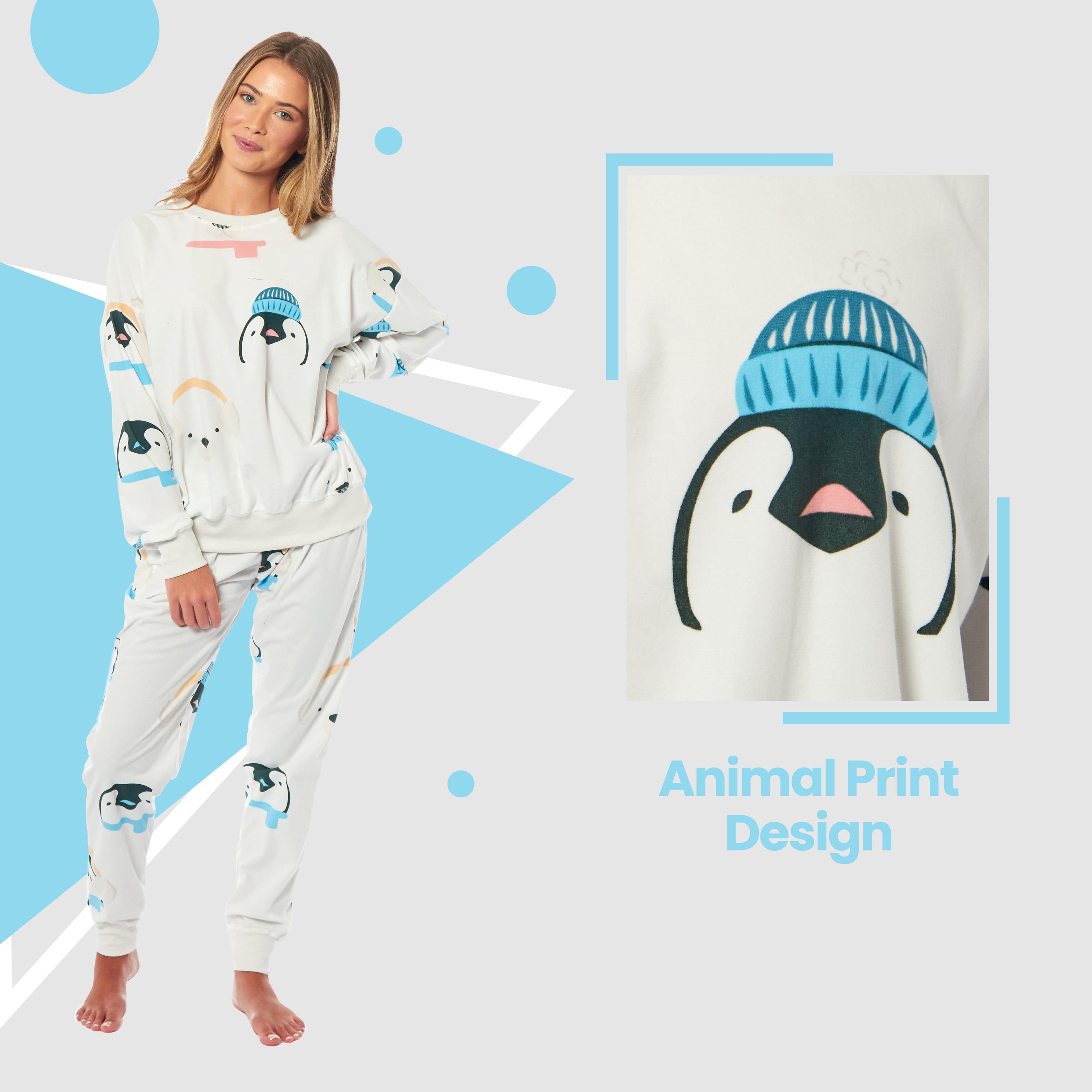OLIVIA ROCCO Women's Fleece Pyjama Set – Warm Animal Print Loungewear
