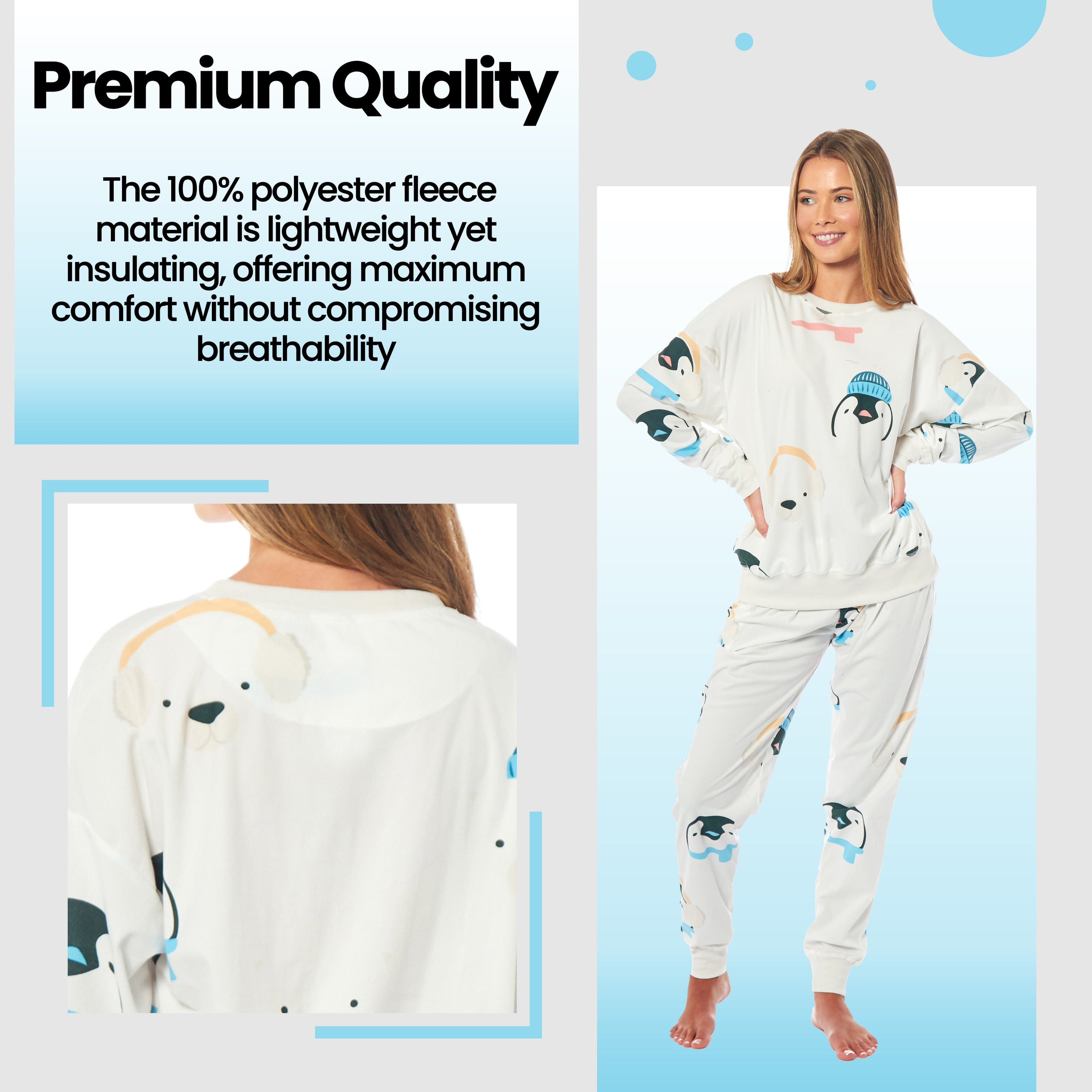 OLIVIA ROCCO Women's Fleece Pyjama Set – Warm Animal Print Loungewear