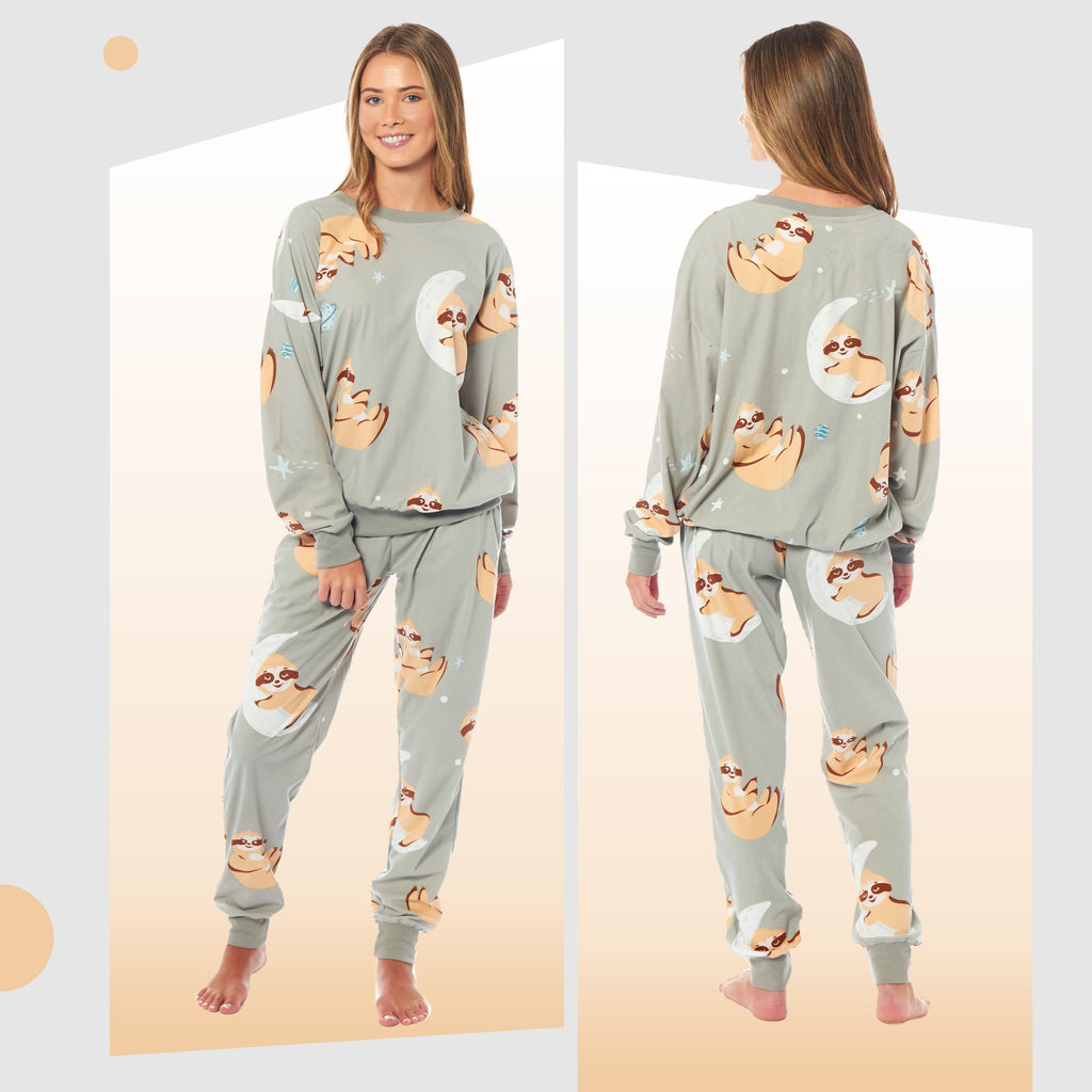 Daisy Dreamer Women's Fleece Pyjama Set | Sloth Animal Print Sleepwear