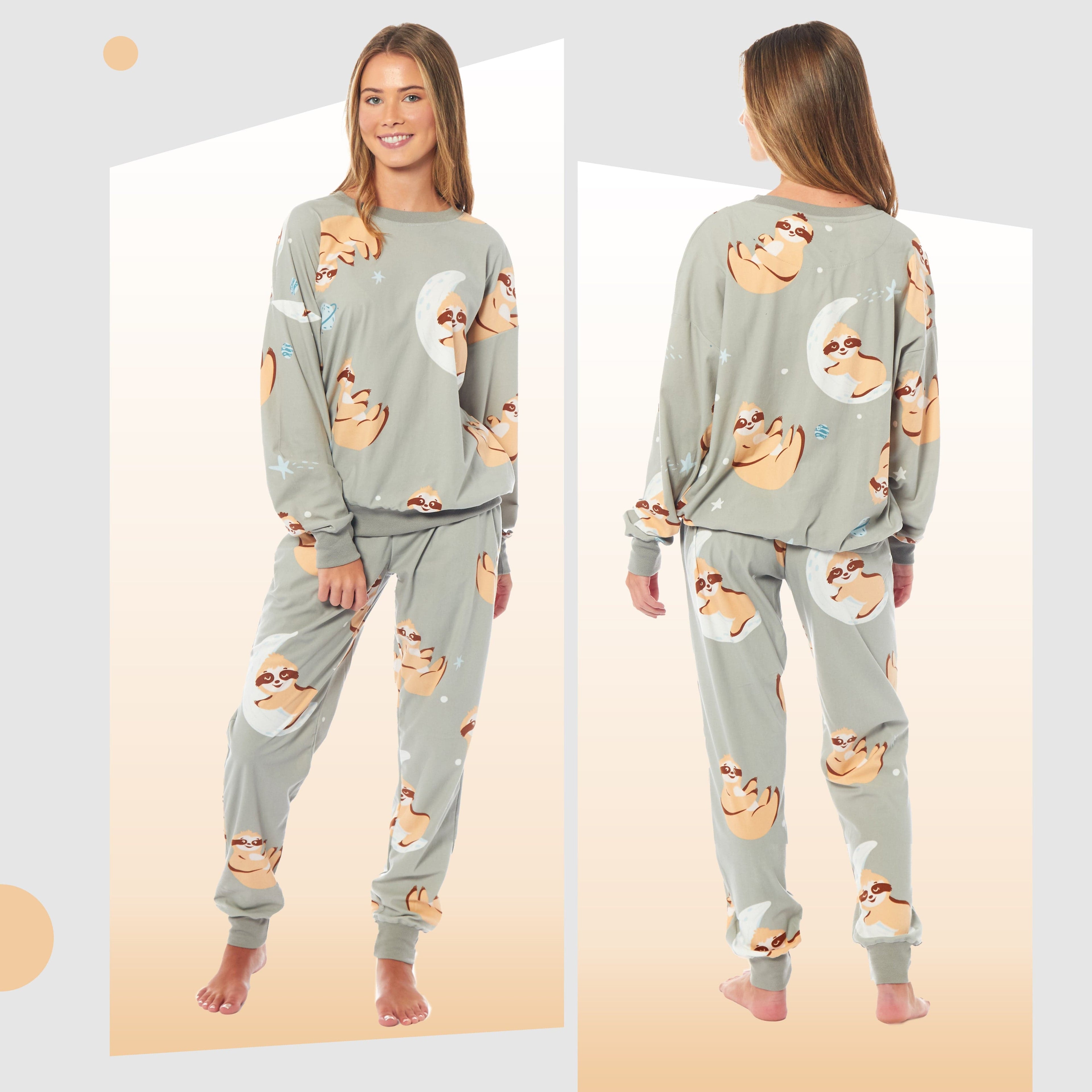 Daisy Dreamer Women's Fleece Pyjama Set | Sloth Animal Print Sleepwear