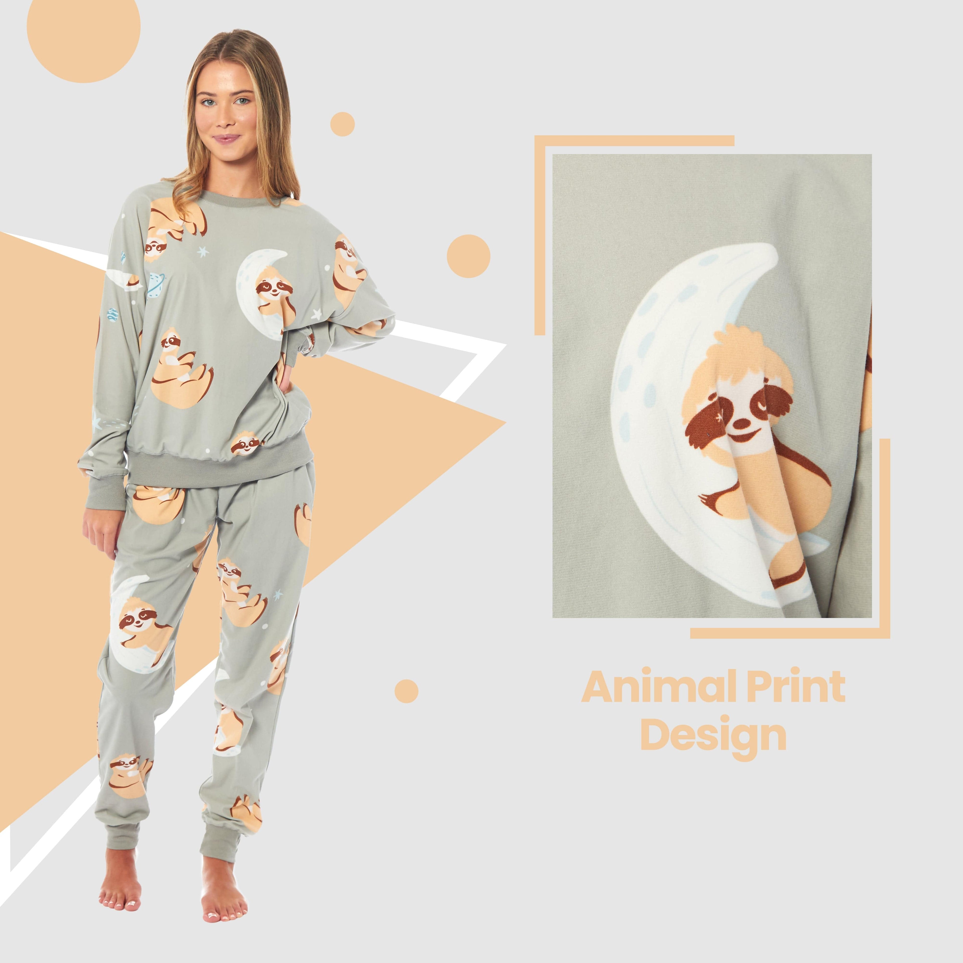 Daisy Dreamer Women's Fleece Pyjama Set | Sloth Animal Print Sleepwear