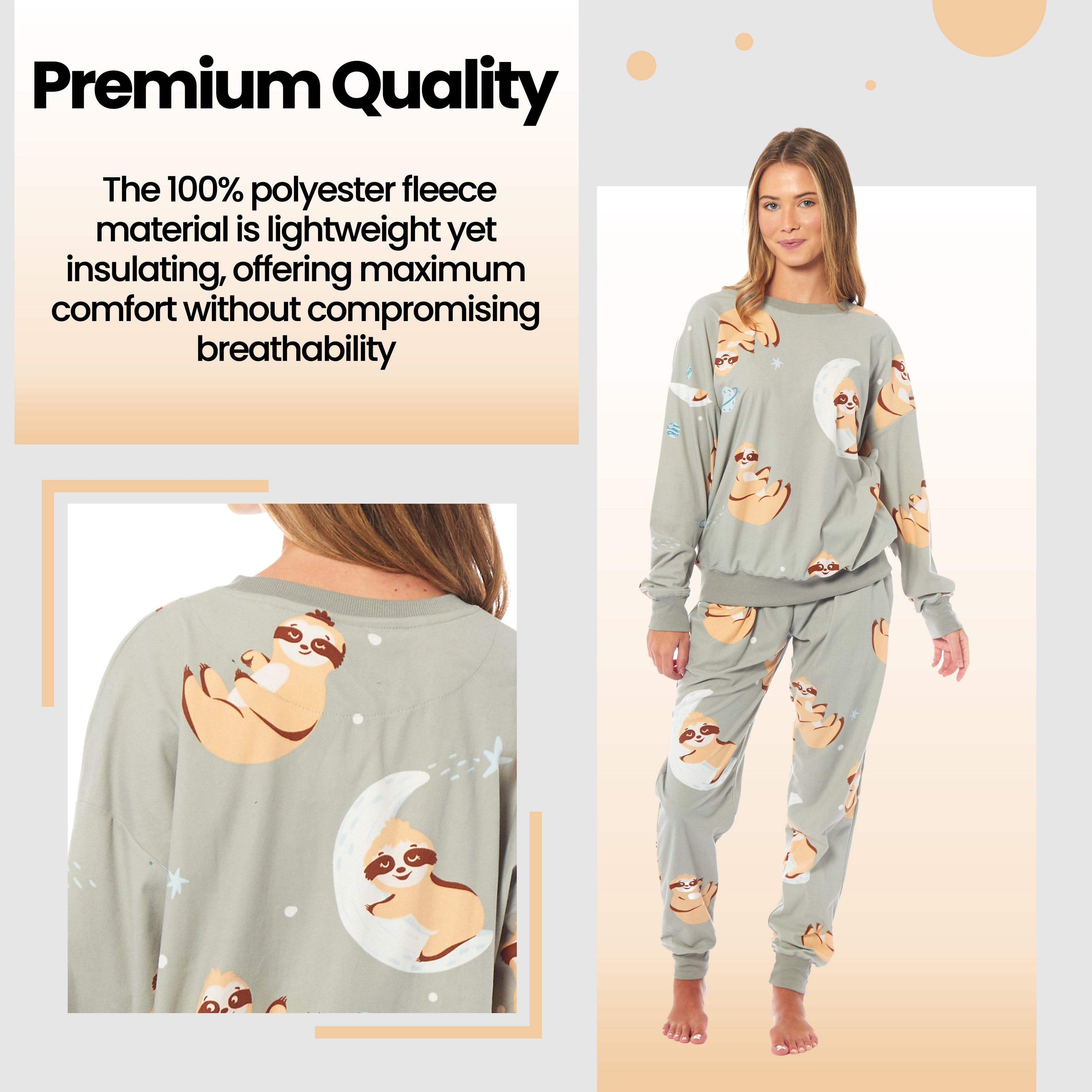 Daisy Dreamer Women's Fleece Pyjama Set | Sloth Animal Print Sleepwear