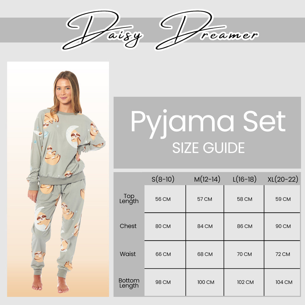 Daisy Dreamer Women's Fleece Pyjama Set | Sloth Animal Print Sleepwear