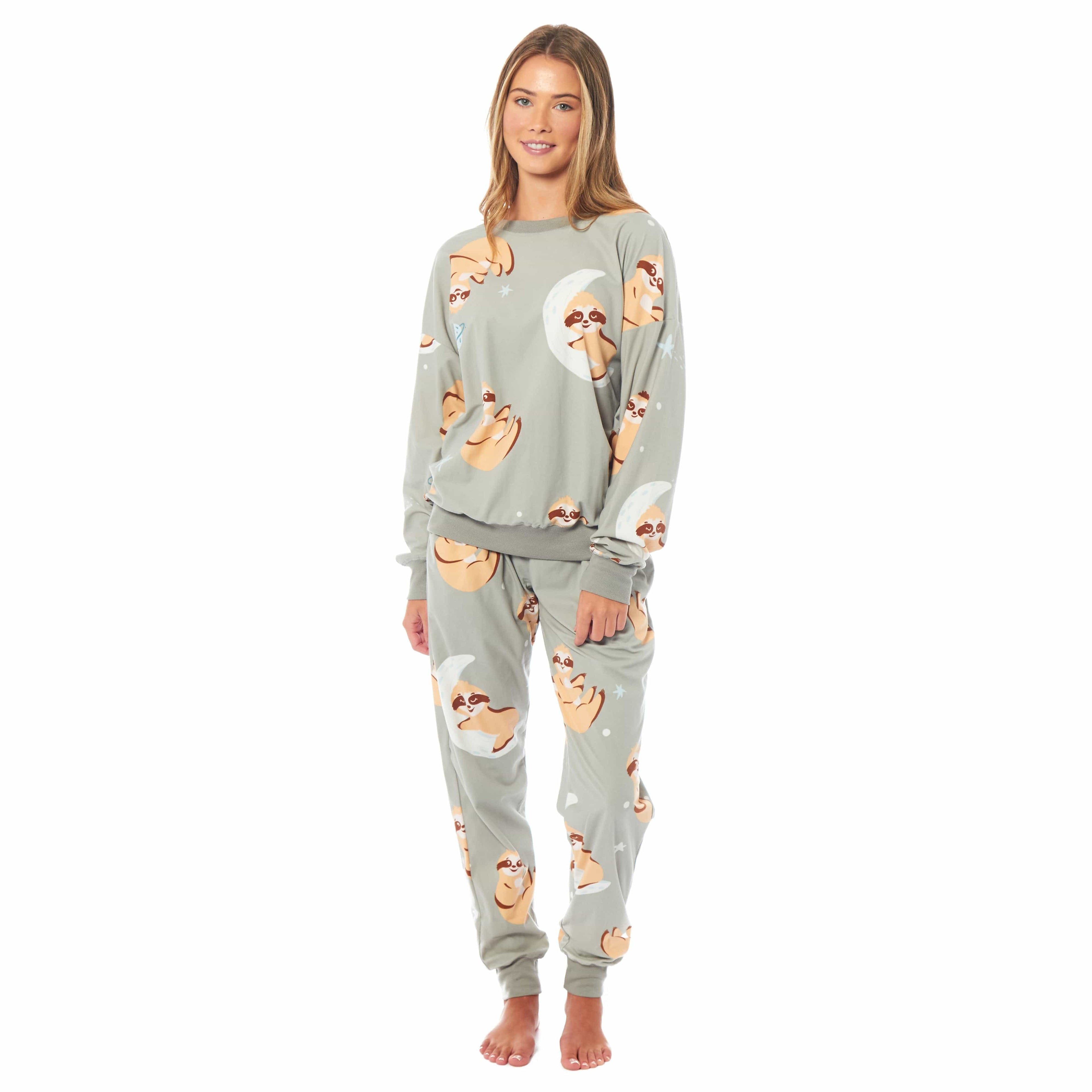 Daisy Dreamer Women's Fleece Pyjama Set | Sloth Animal Print Sleepwear