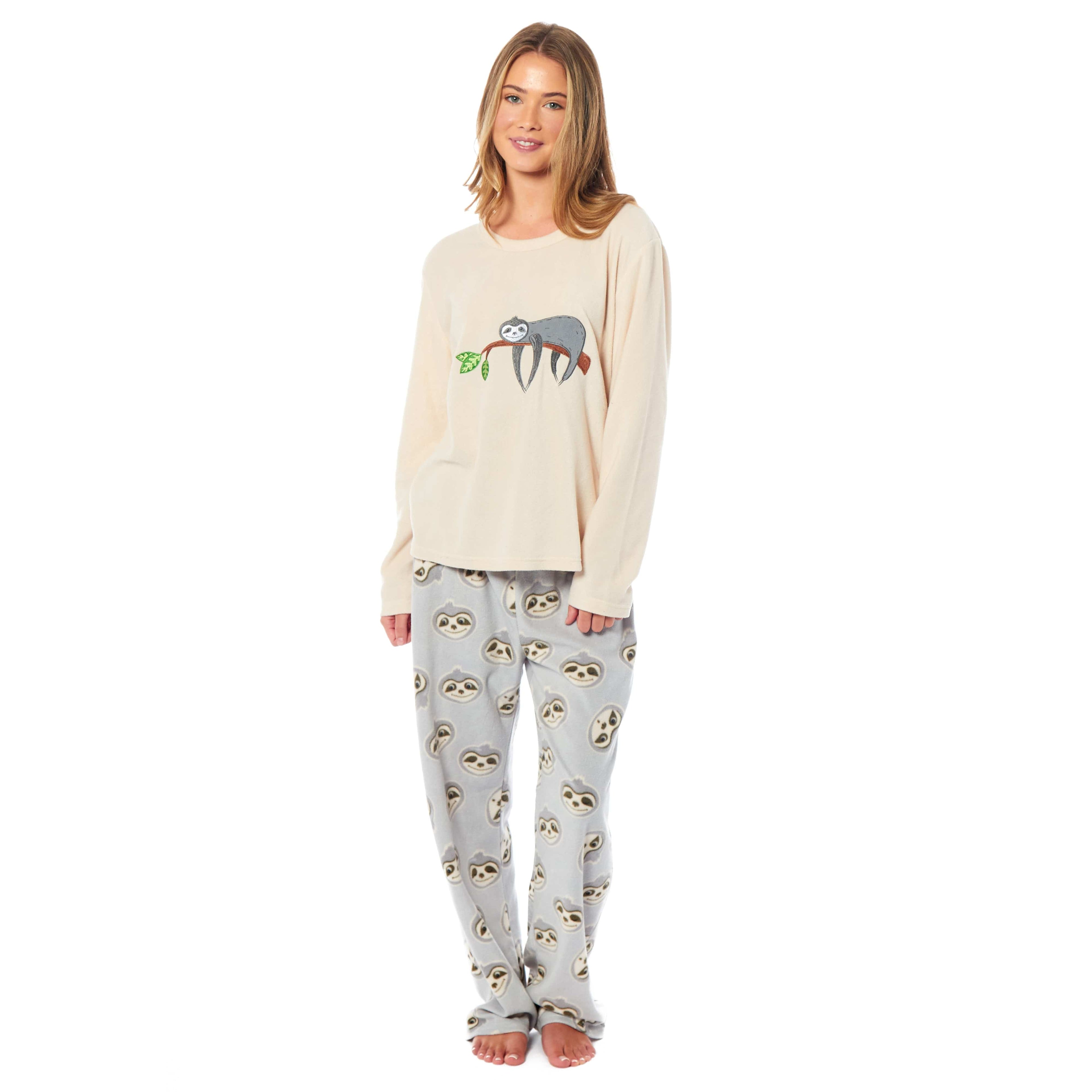 Daisy Dreamer Women's Thermal Fleece Pyjamas Set – Sloth Animal Print