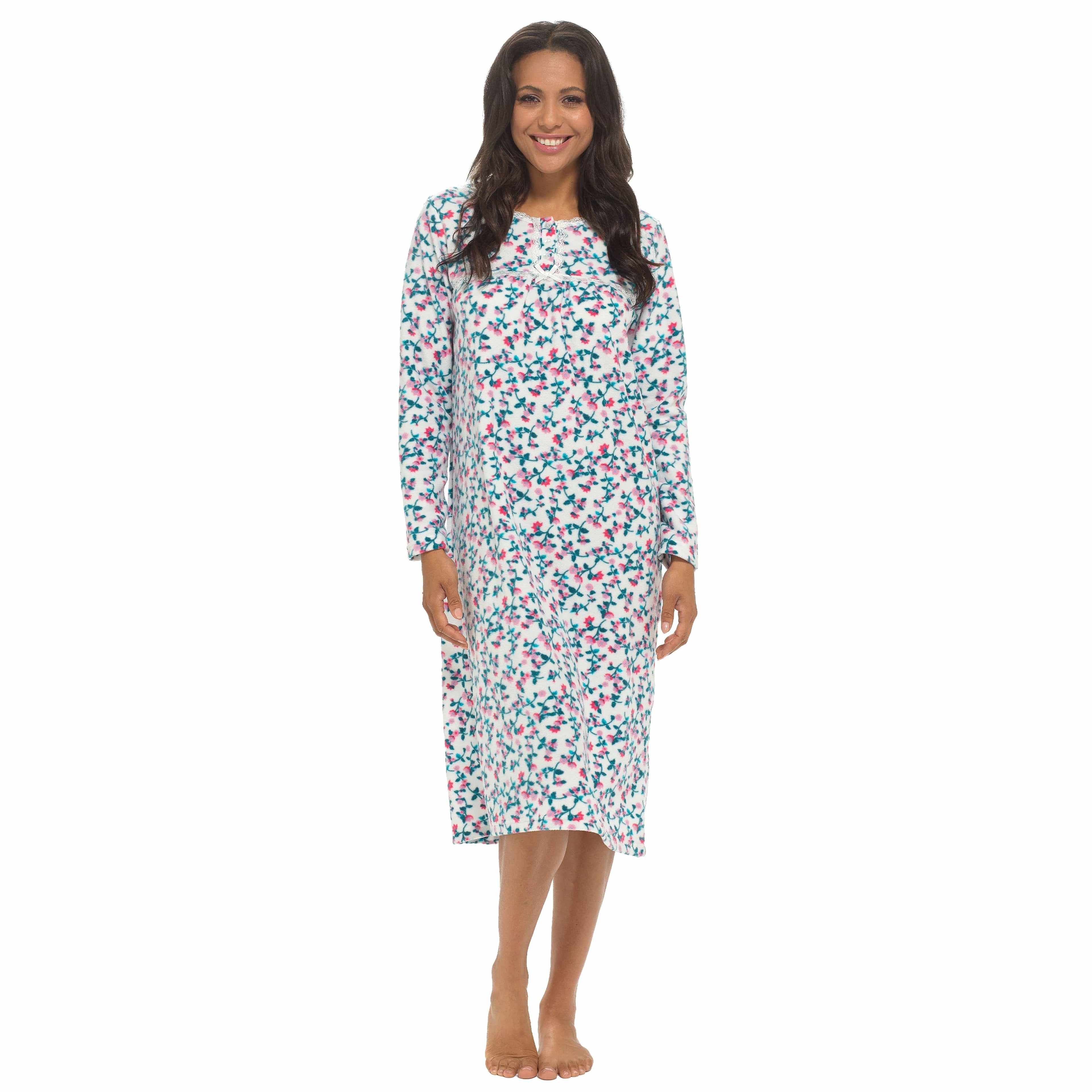 OLIVIA ROCCO Womens Fleece Nightdress | Floral Print Winter Sleepwear