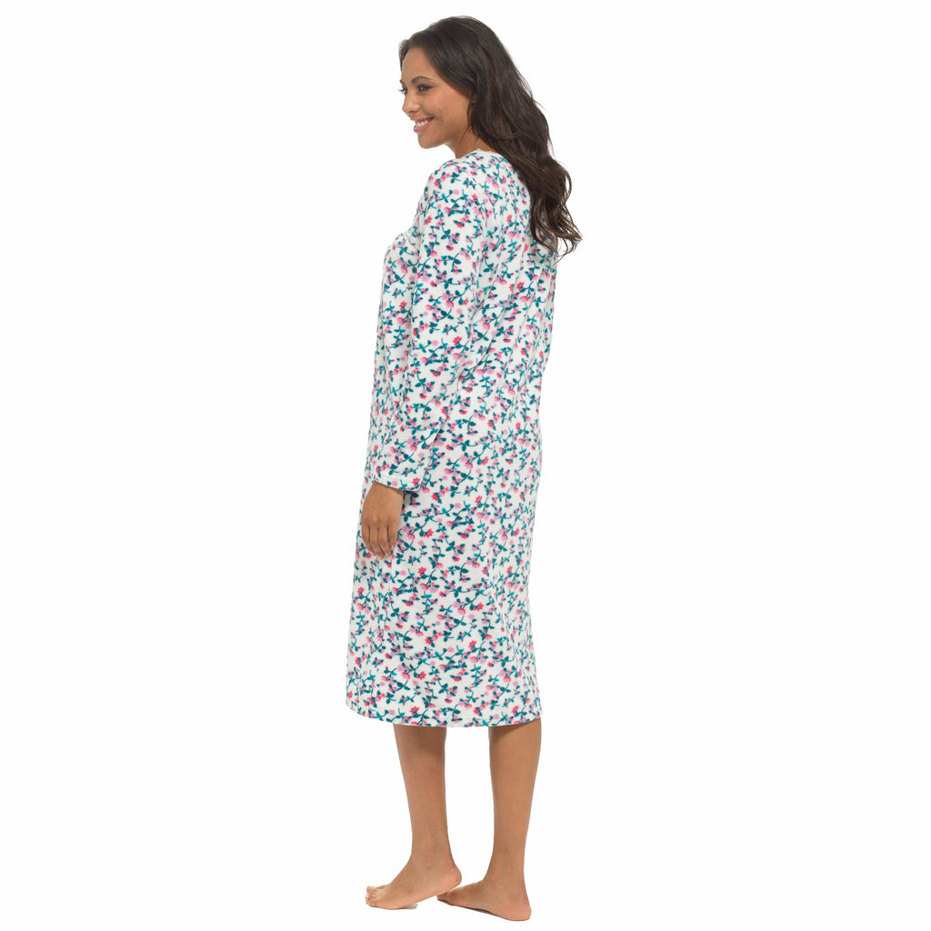 OLIVIA ROCCO Womens Fleece Nightdress | Floral Print Winter Sleepwear