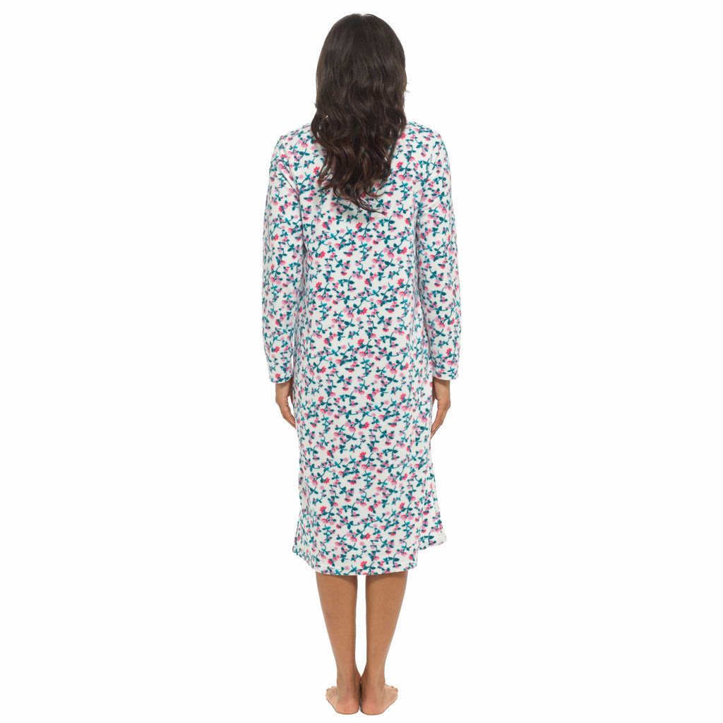 OLIVIA ROCCO Womens Fleece Nightdress | Floral Print Winter Sleepwear