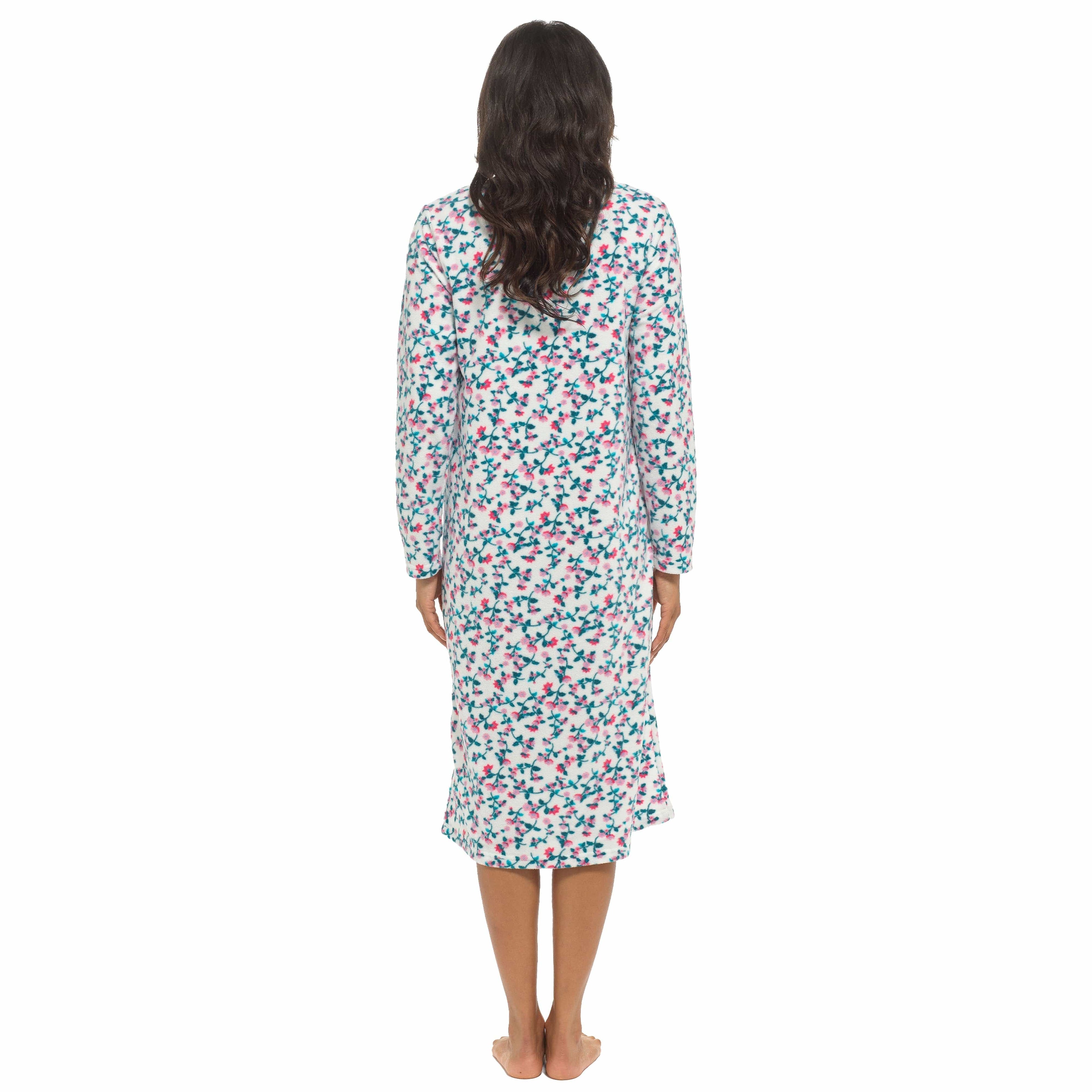 OLIVIA ROCCO Womens Fleece Nightdress | Floral Print Winter Sleepwear